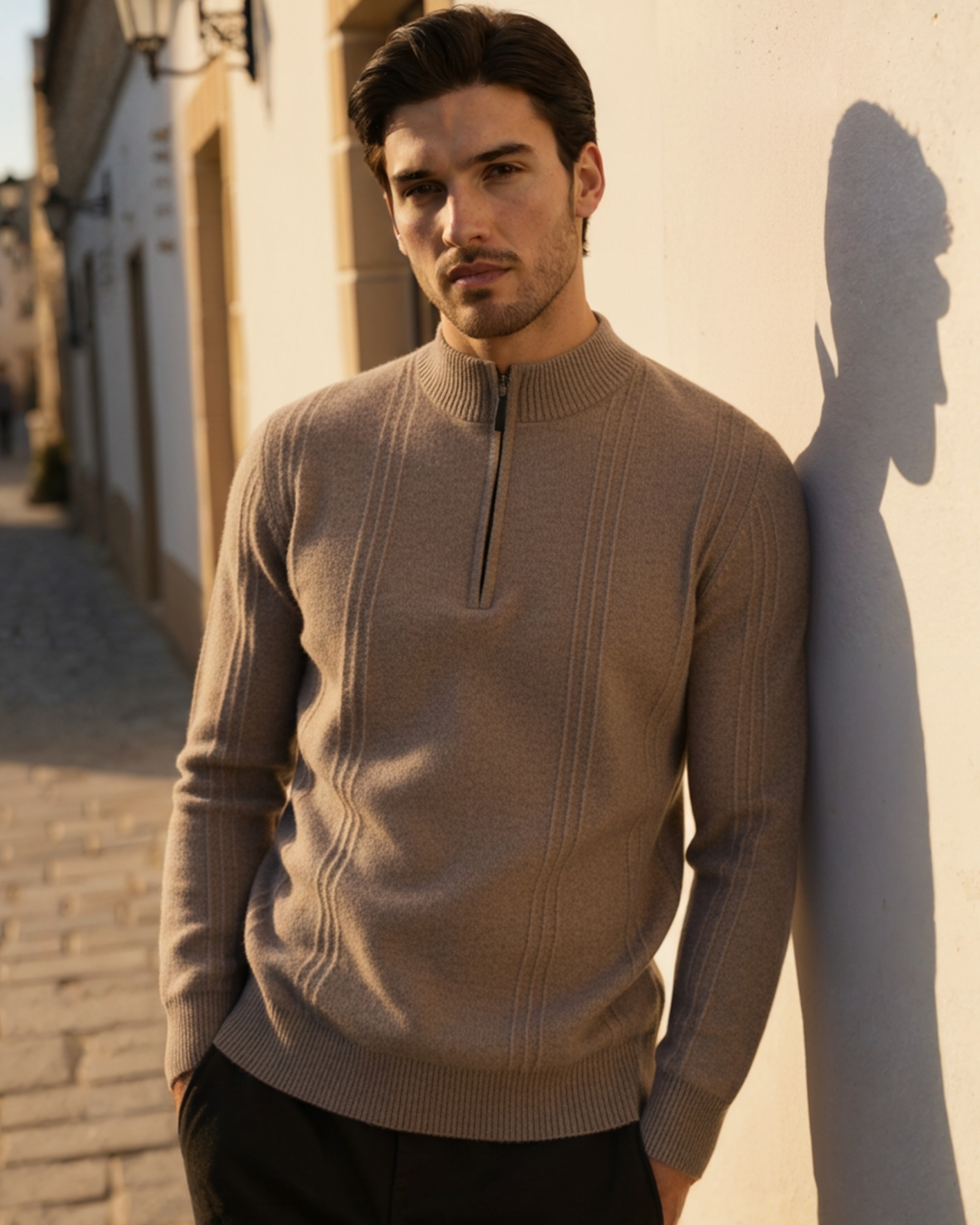 Ciedera Cashmere Ribbed Half Zip Sweater