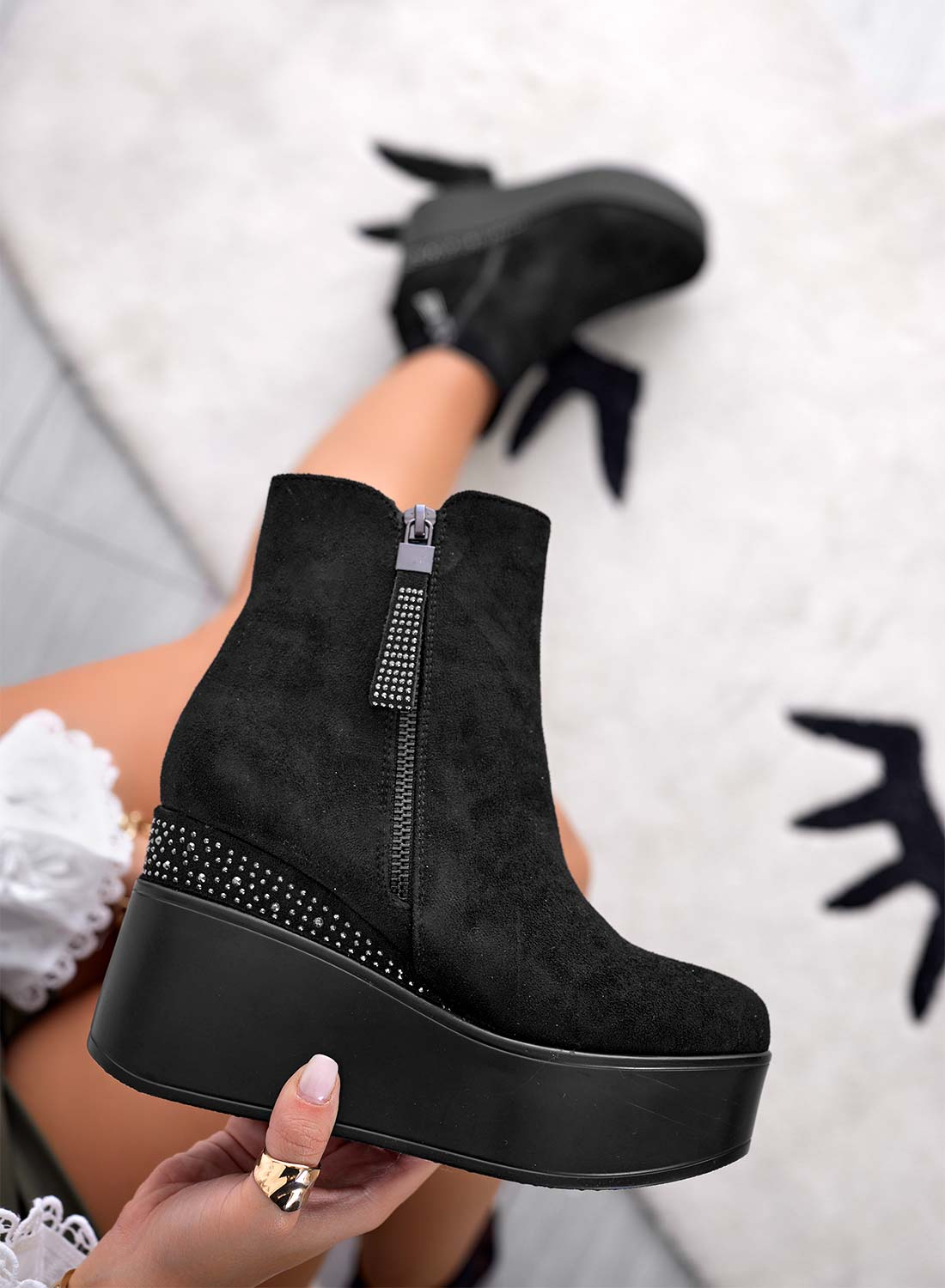 Rhinestone Wedge Ankle Boots
