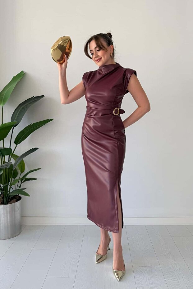 Ciedera Faux Leather Midi Dress