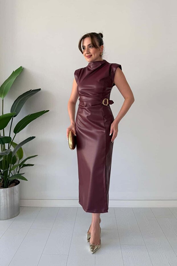 Ciedera Faux Leather Midi Dress