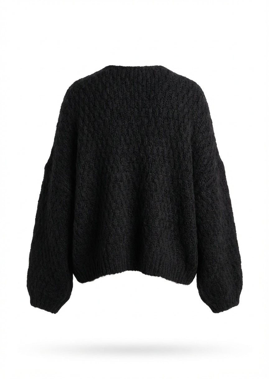 Open-Front Braided Cardigan Black