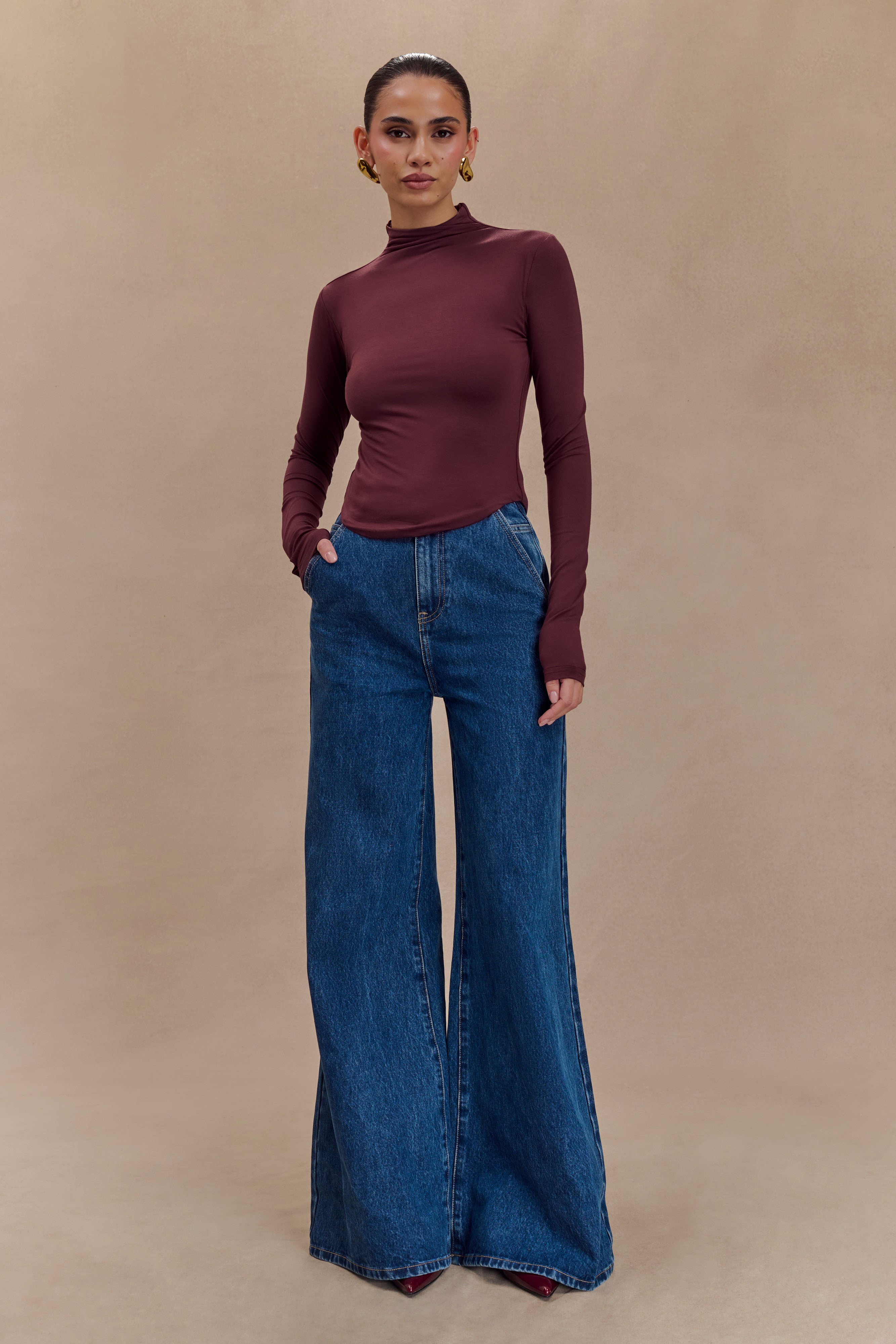Ciedera Modal Long Sleeve High Neck Top Burgundy