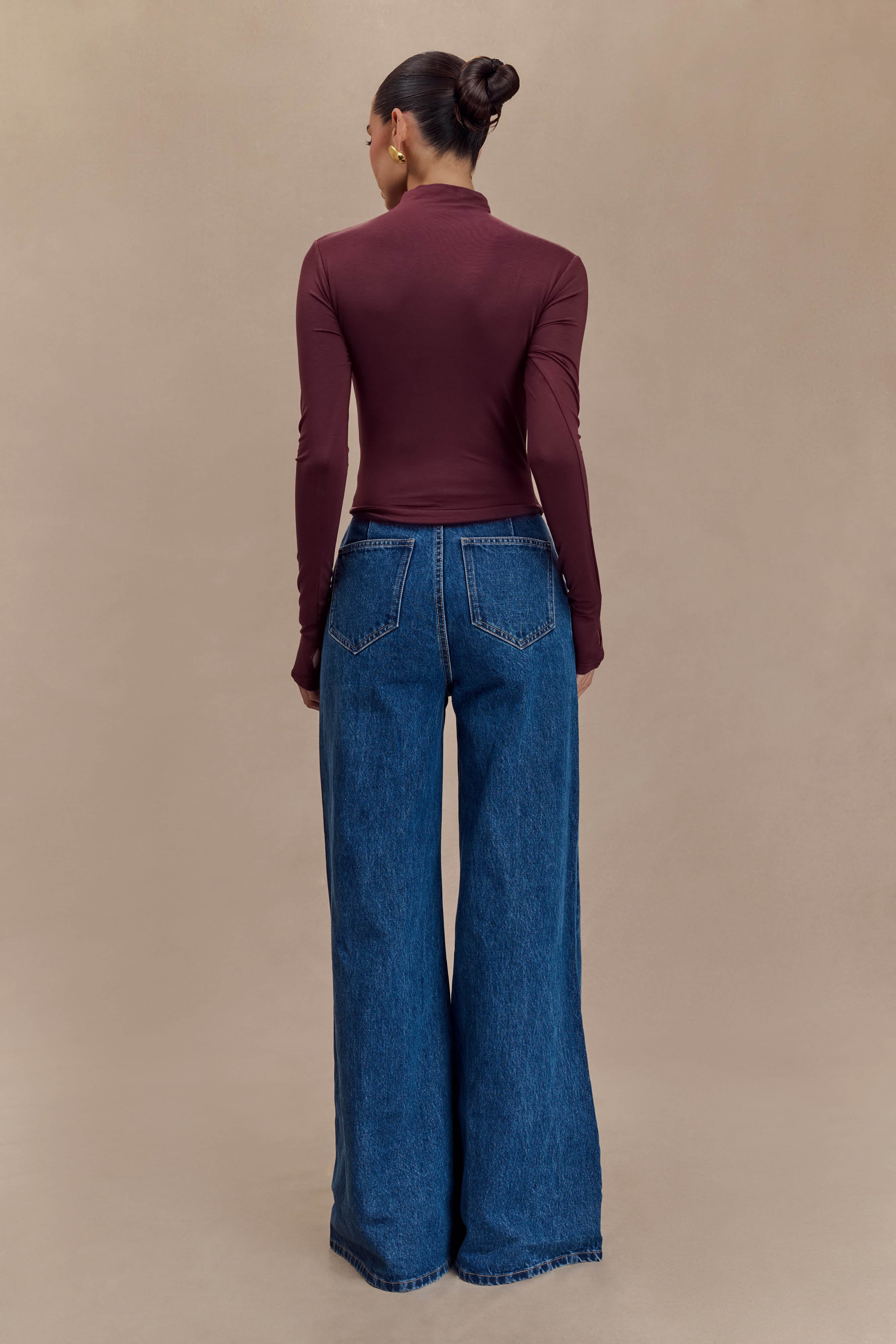 Ciedera Modal Long Sleeve High Neck Top Burgundy