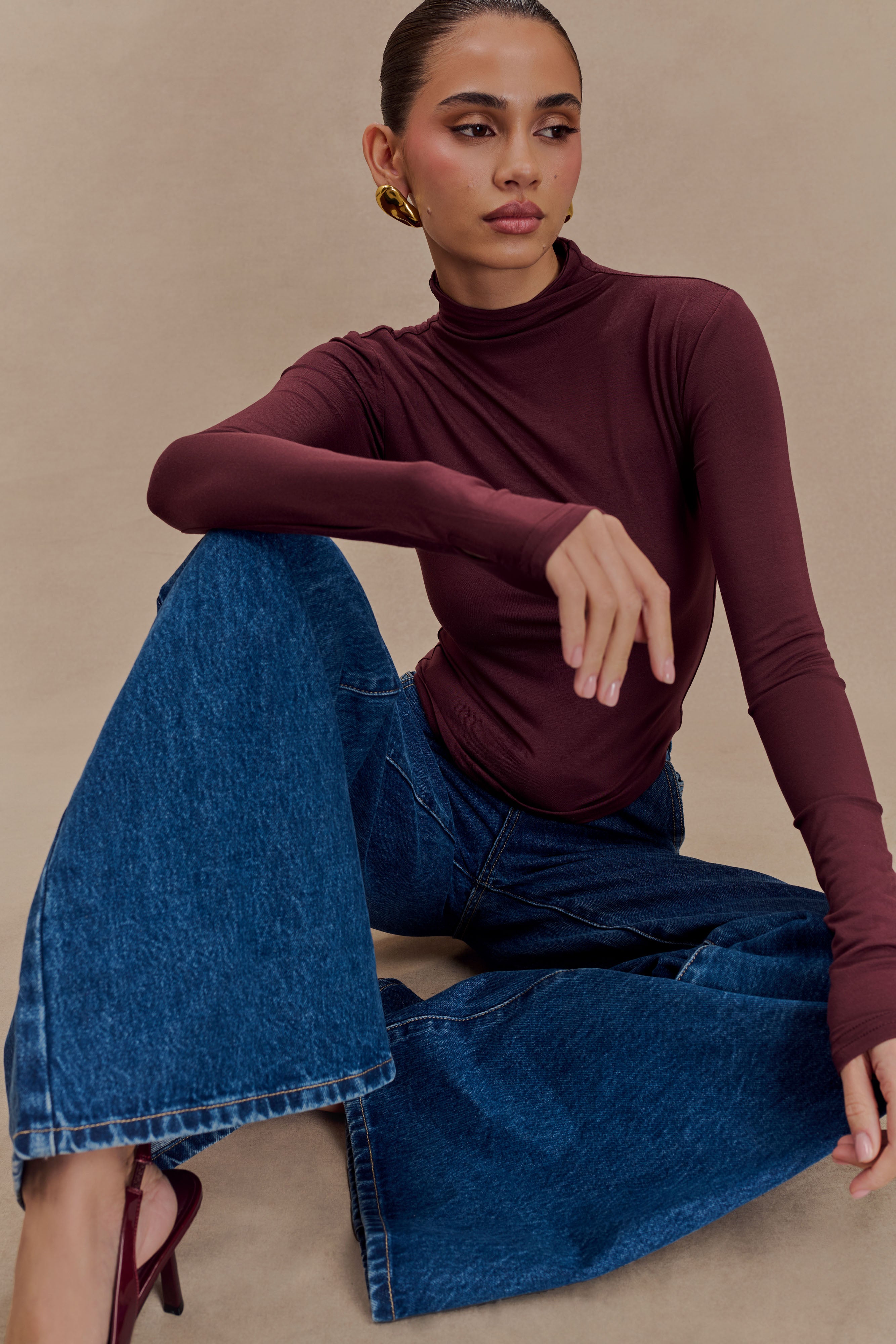 Ciedera Modal Long Sleeve High Neck Top Burgundy
