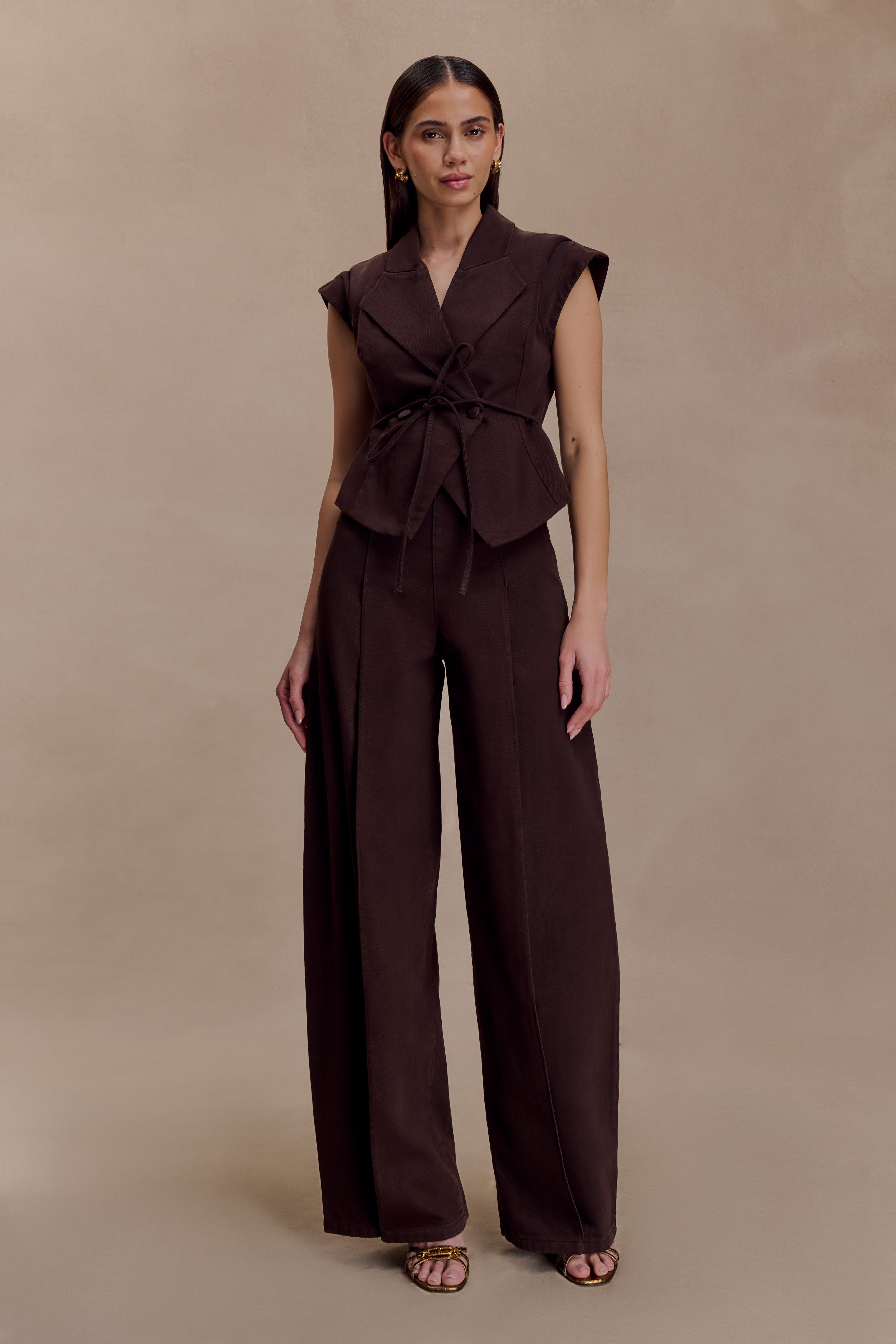 Ciedera Structured Tie Denim Top Chocolate