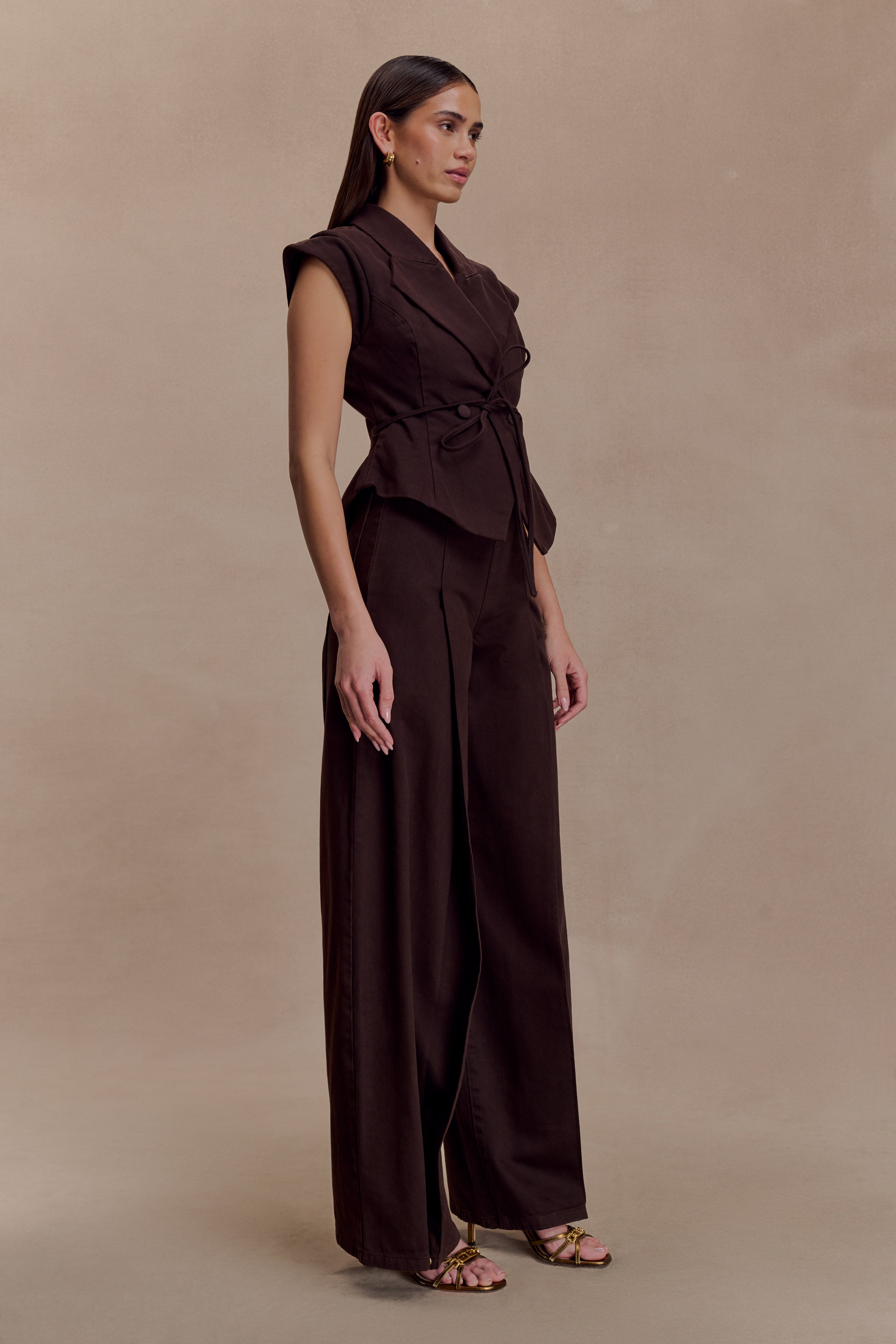 Ciedera Structured Tie Denim Top Chocolate