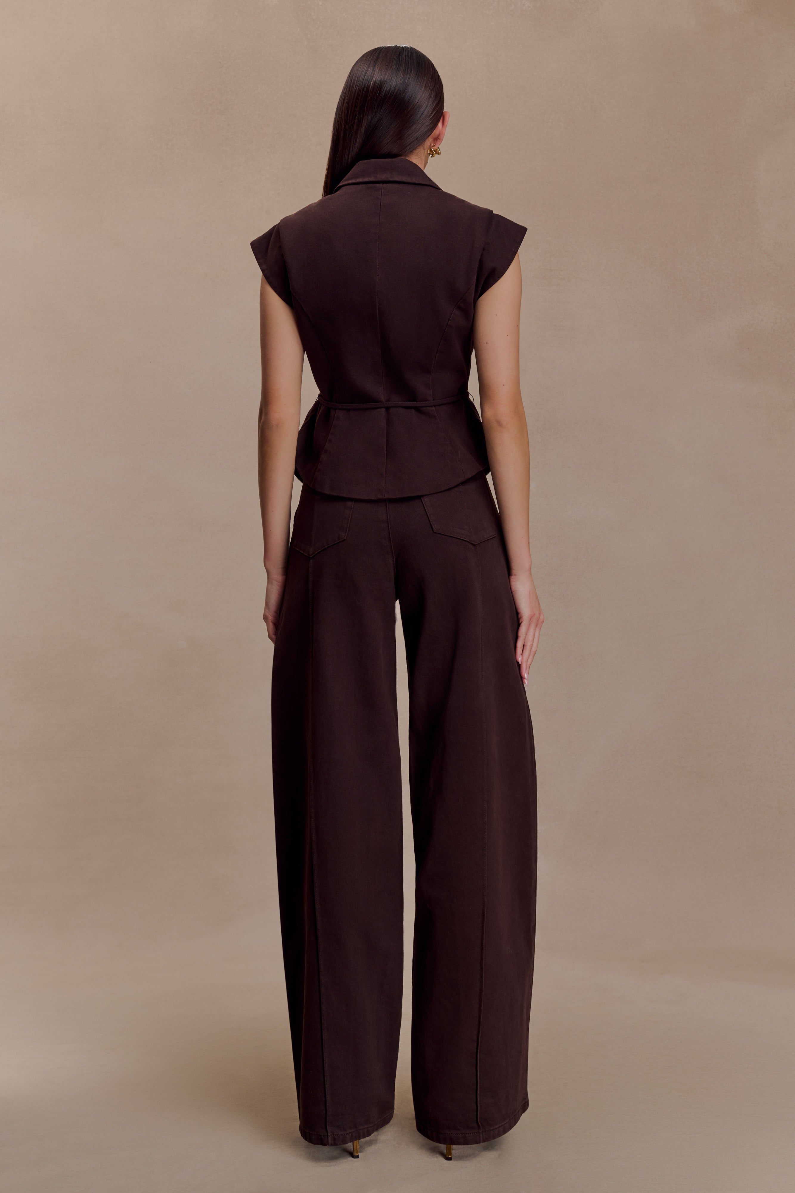Ciedera Structured Tie Denim Top Chocolate