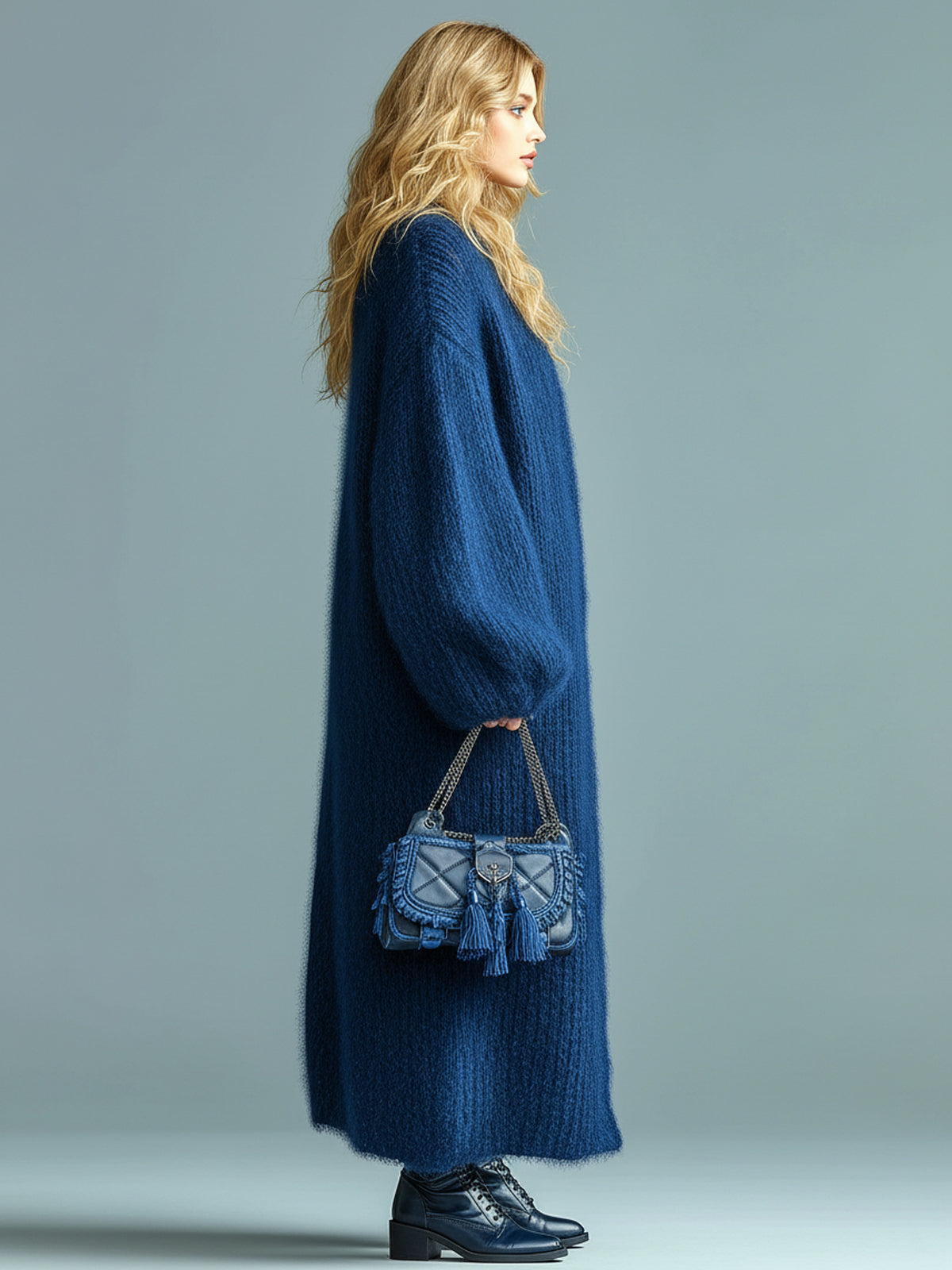 Single-breasted Longline Fuzzy Knit Cardigan