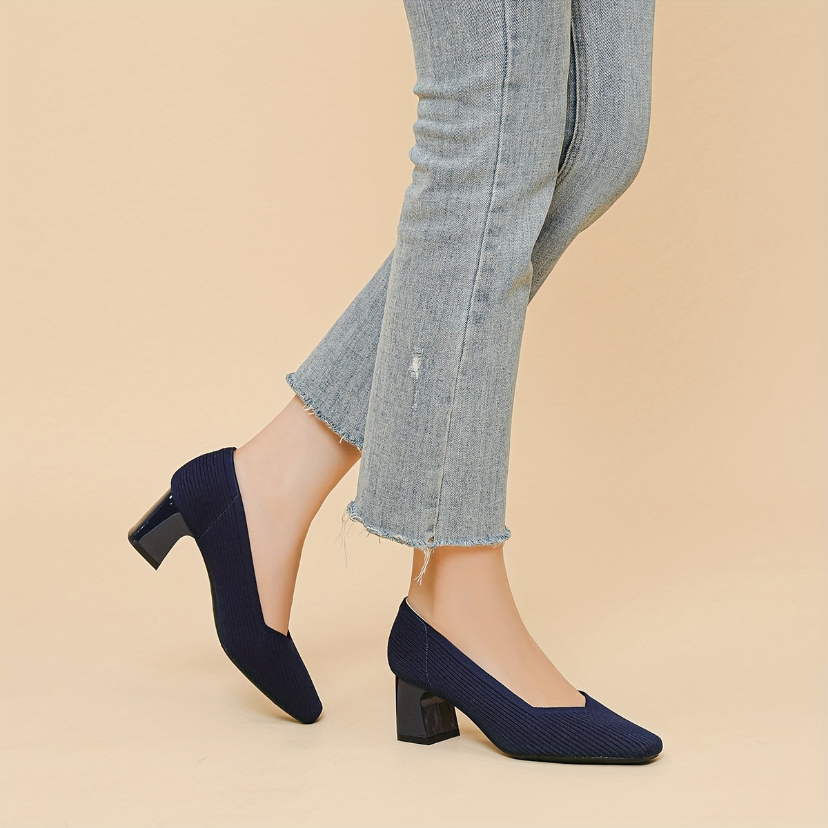 Ciedera Ribbed Texture Block Heels