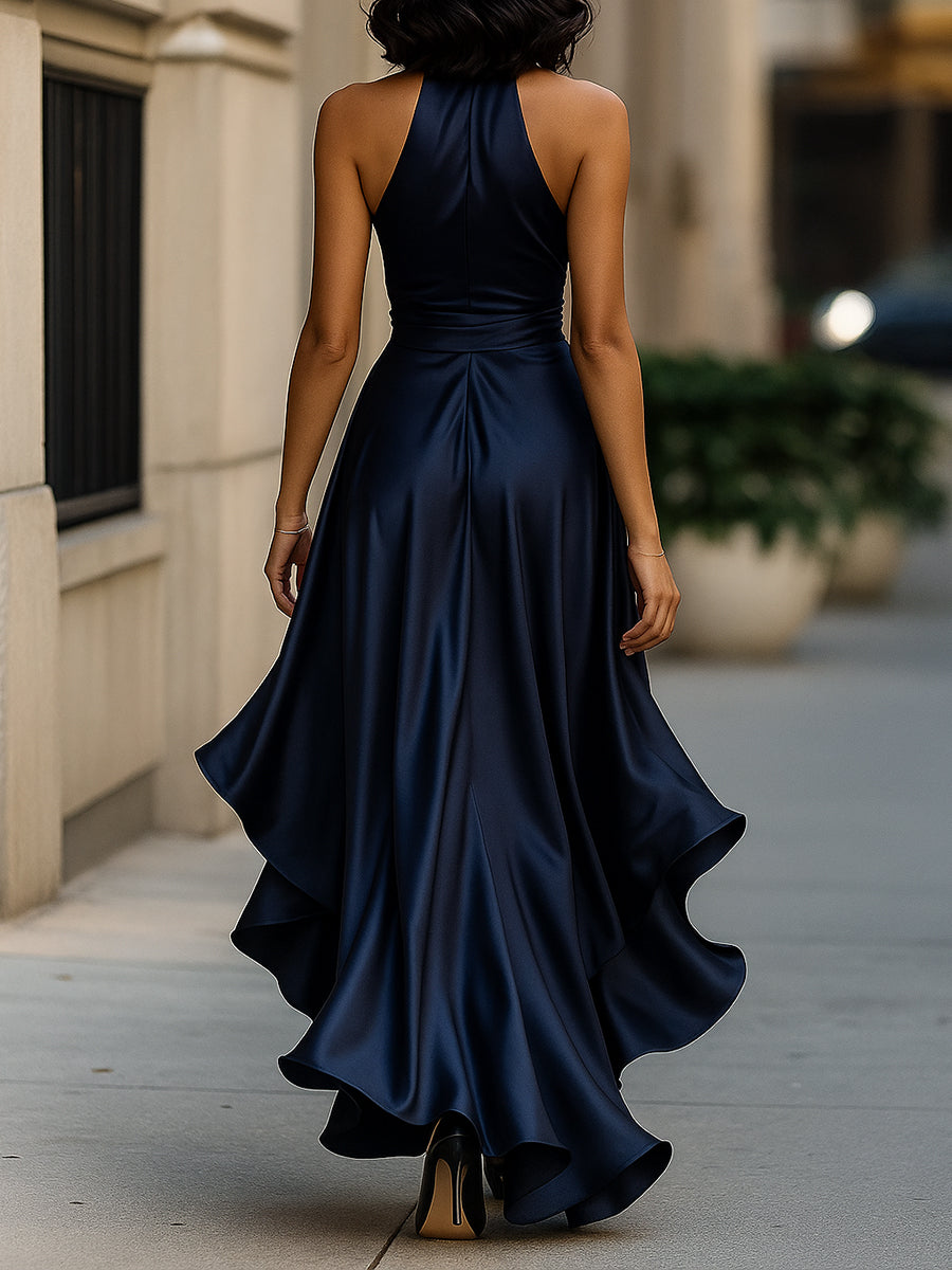 Satin Midnight Elegance Wrap Gown