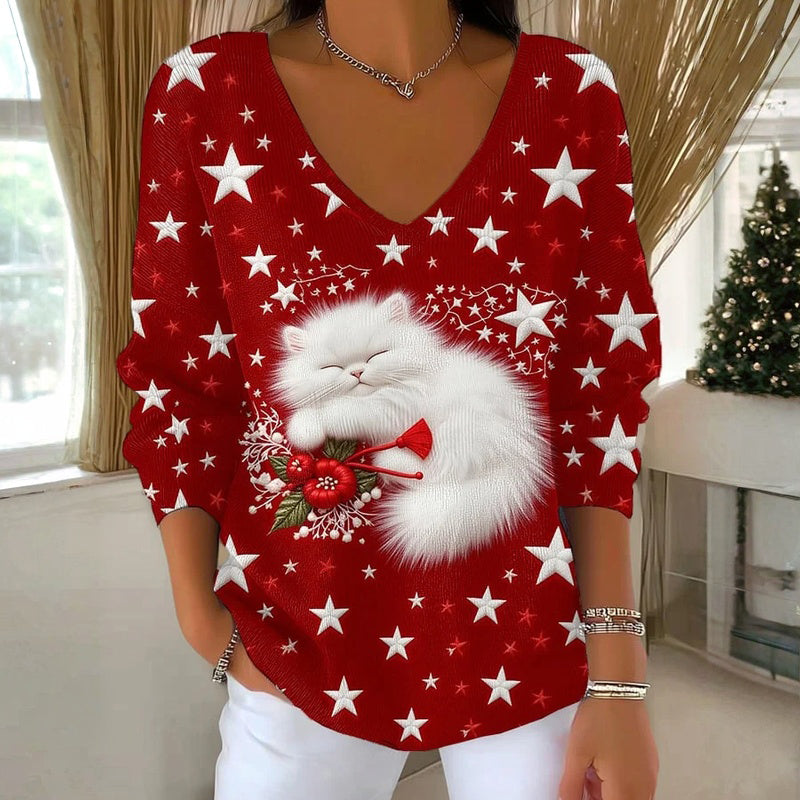 Festive Cat Knit Sweater