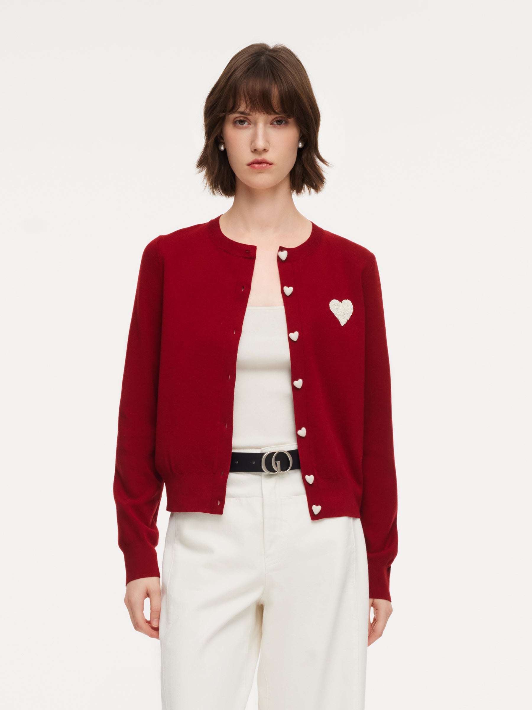 Deema Wool Blend Heart Print Cardigan