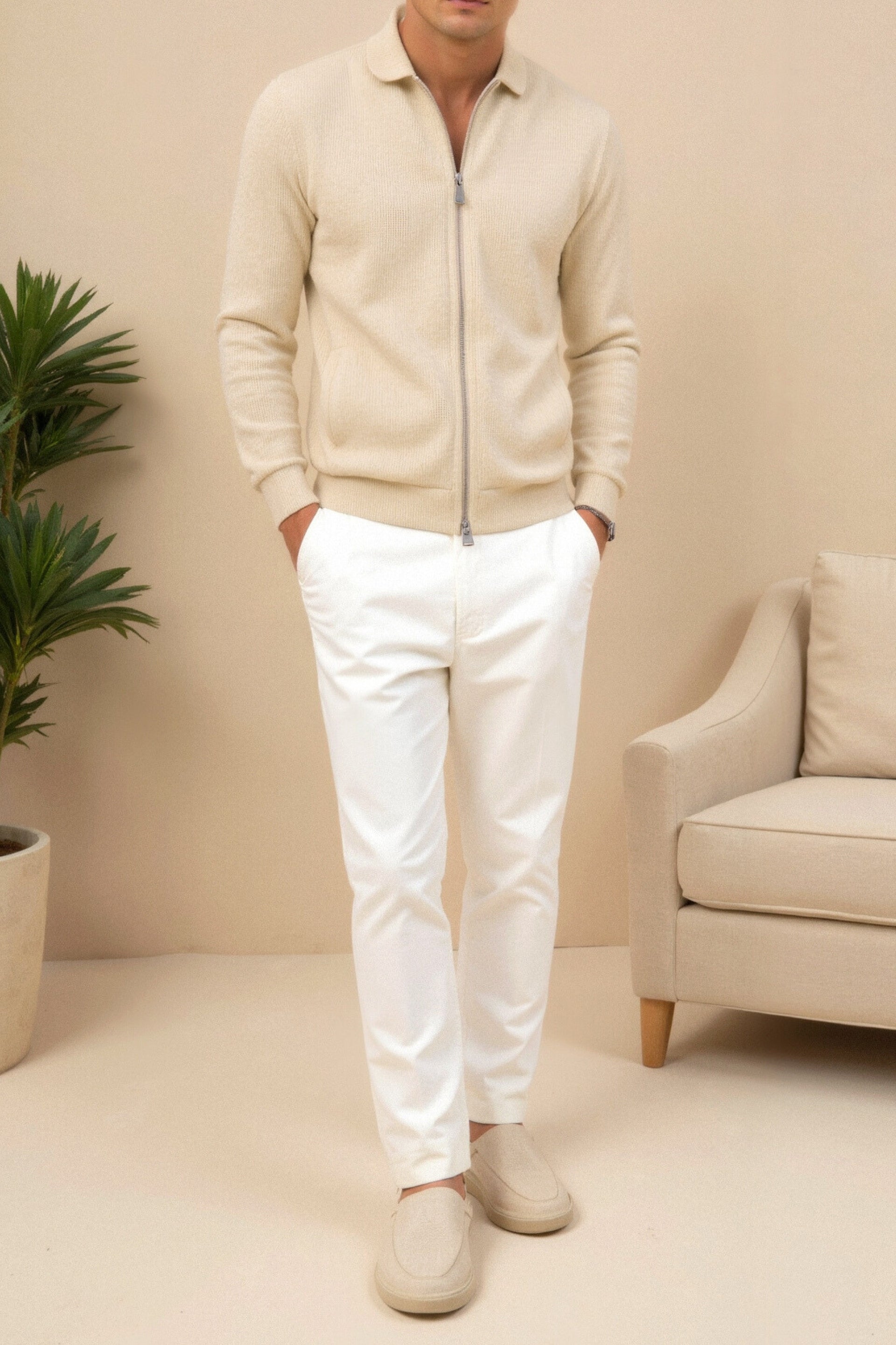 Ciedera Premium Polo Collar Design Jacket Beige