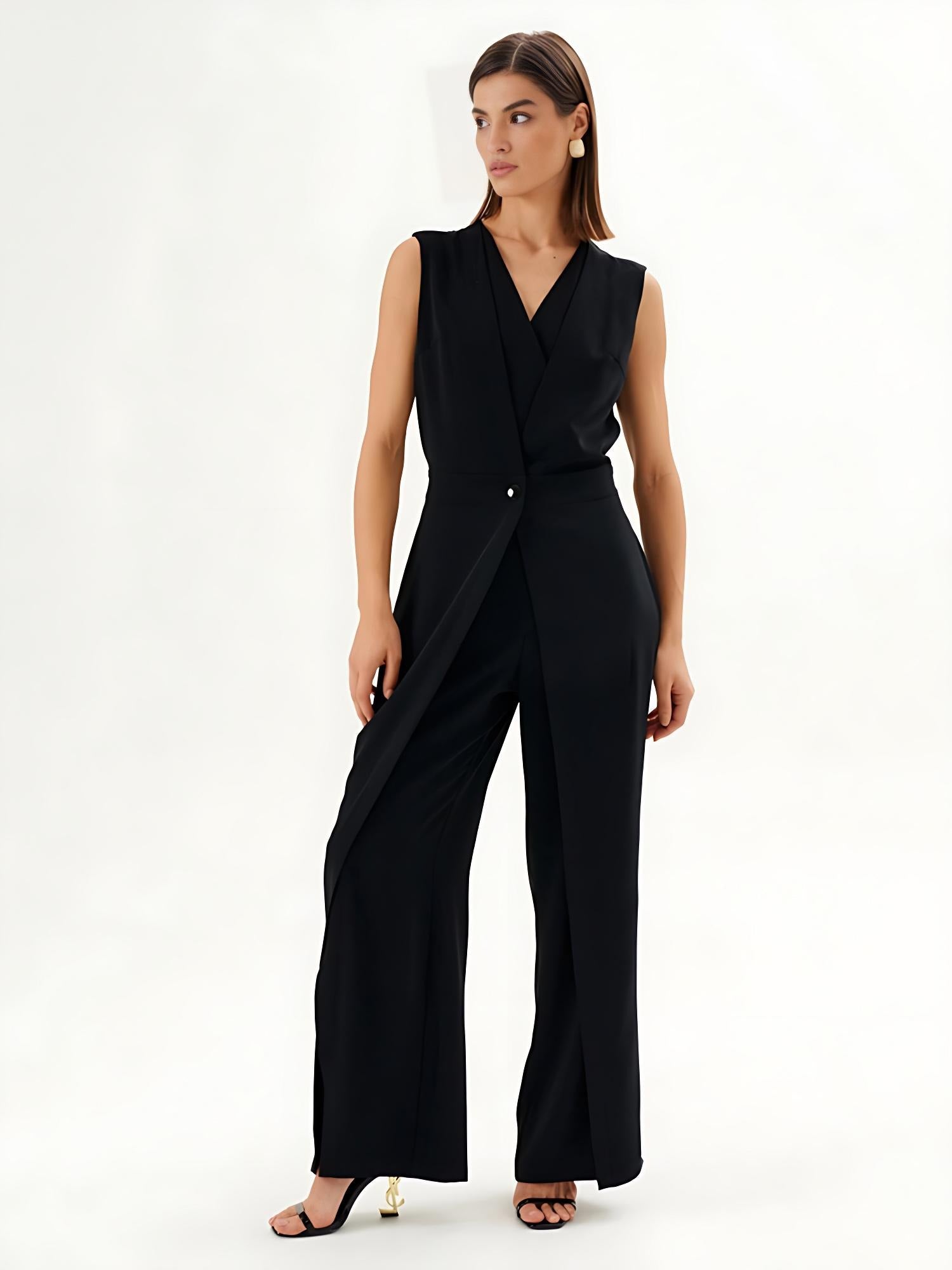 Carella Tailored Sleeveless Wide-Leg Jumpsuit