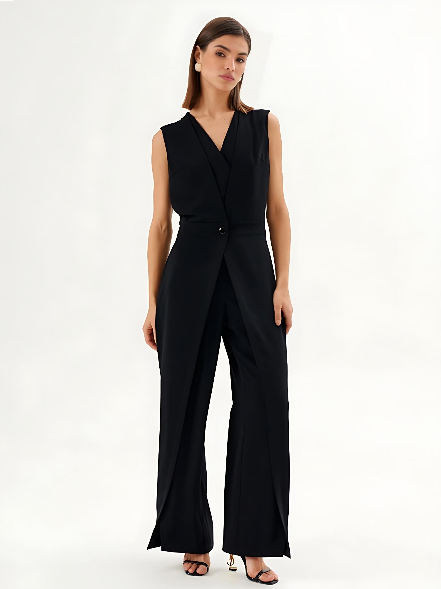Carella Tailored Sleeveless Wide-Leg Jumpsuit