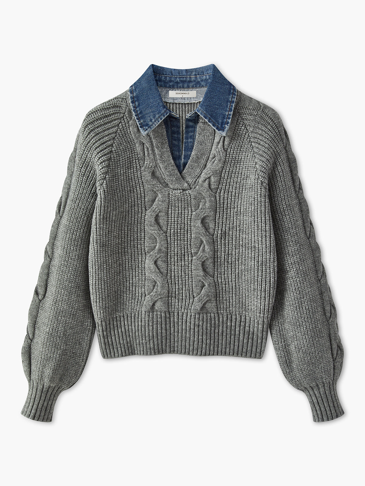 Gwen Cable Knit Denim Collar Sweater