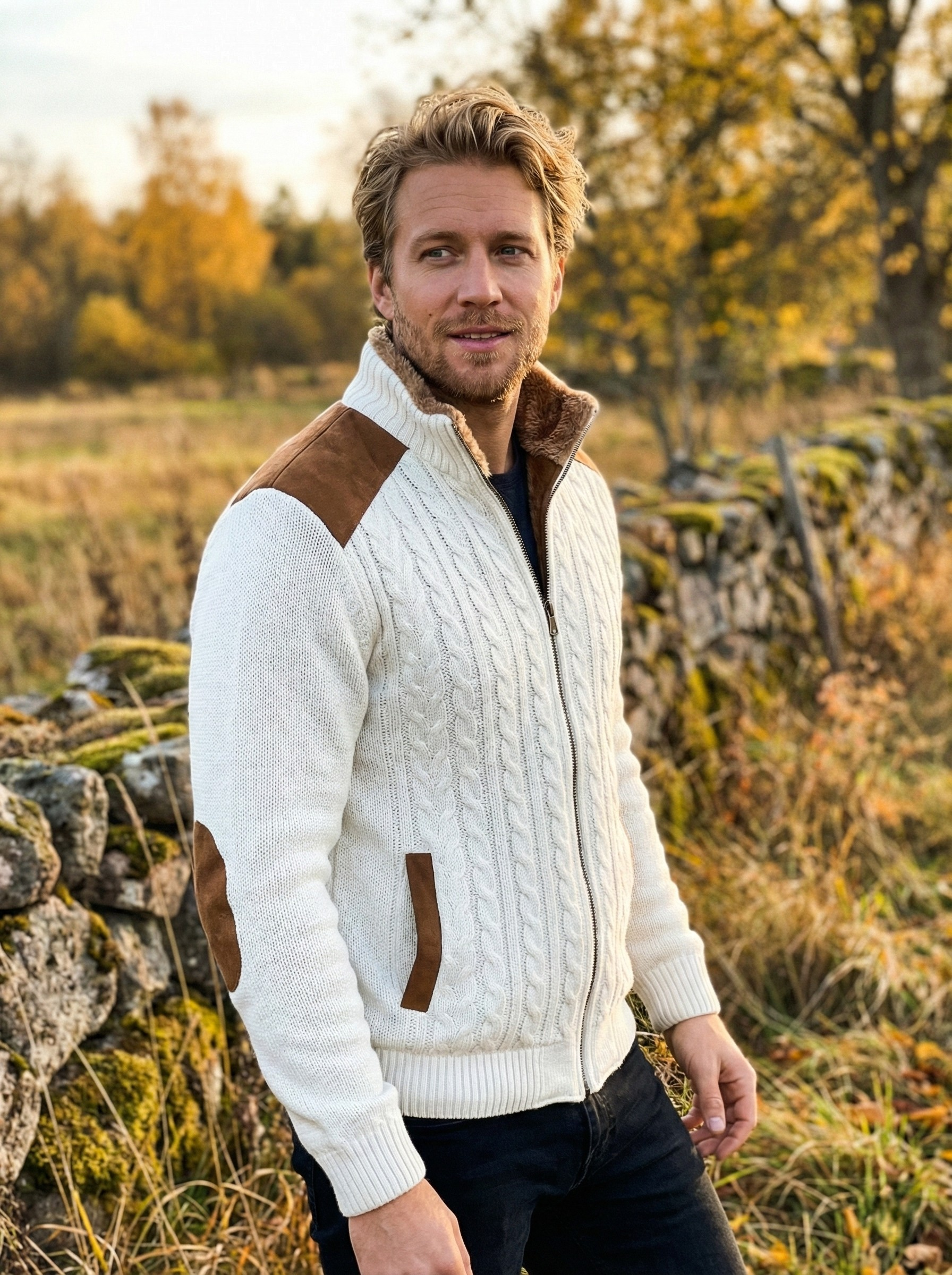 Cable Knit Jacket With Faux Fur Lining