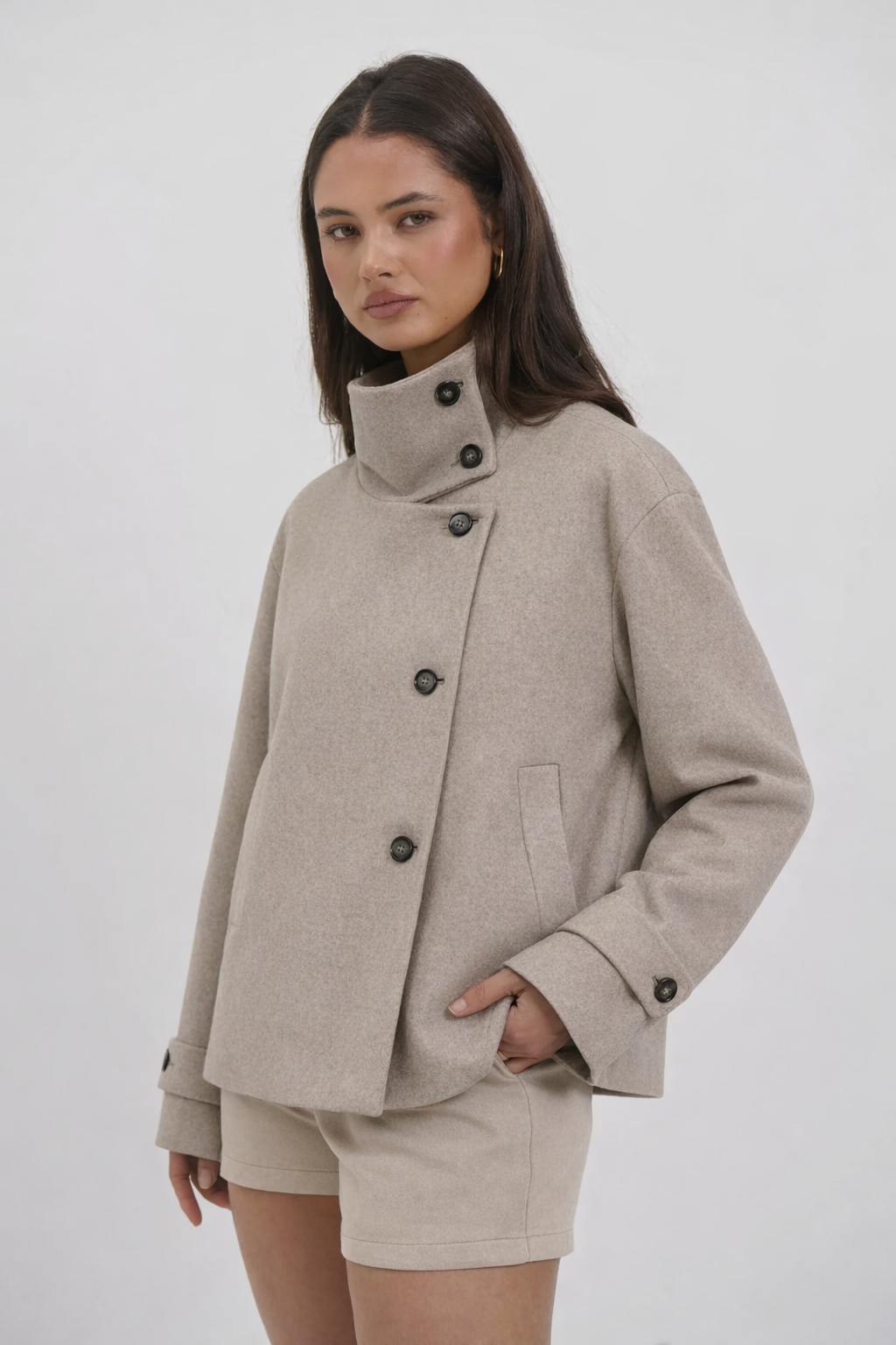 Evire Textured Wool-Blend Short Coat