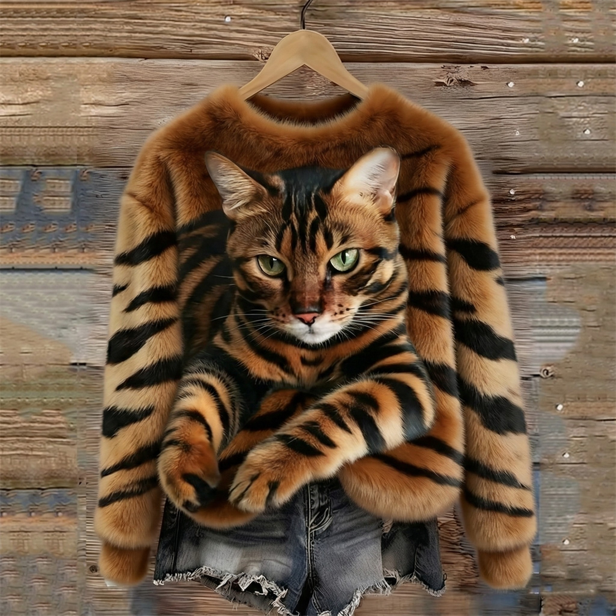 Anna Tiger Cat Faux Fur Sweater