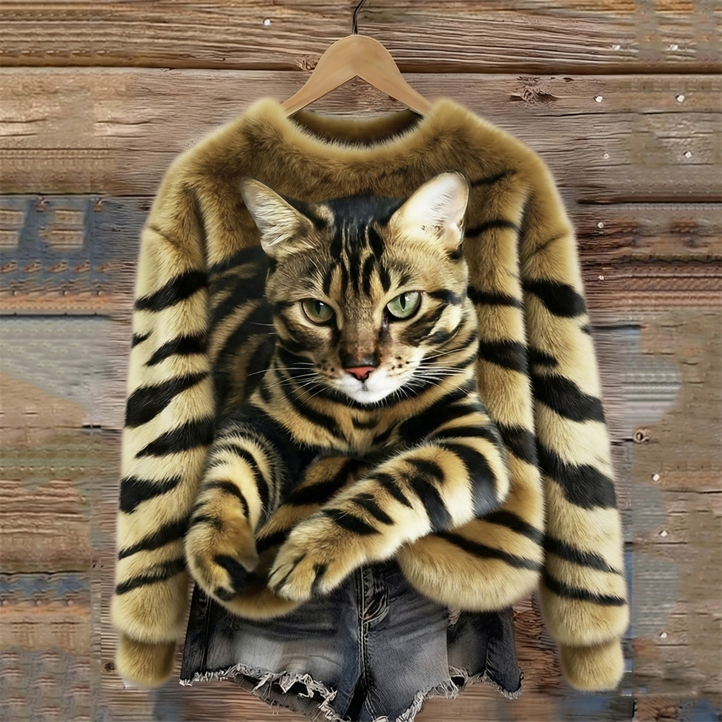 Anna Tiger Cat Faux Fur Sweater
