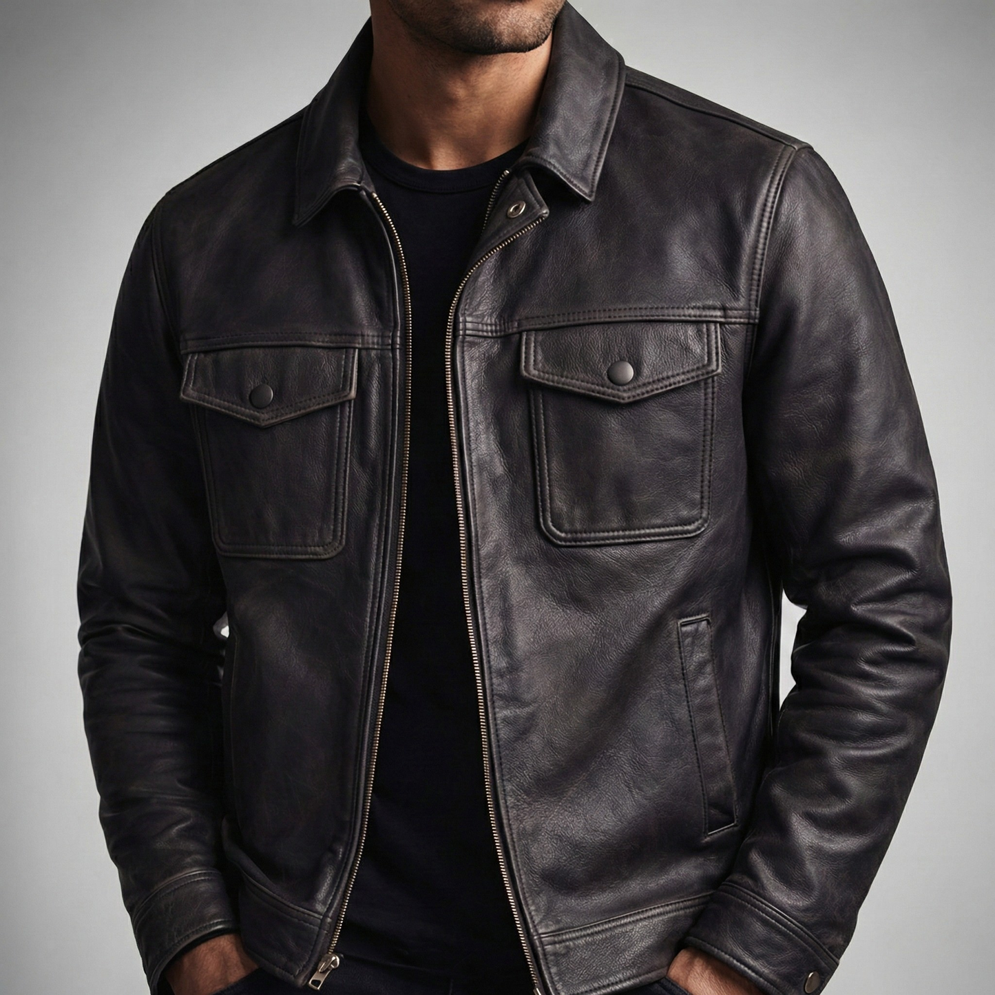 Trenton Classic Leather Utility Jacket