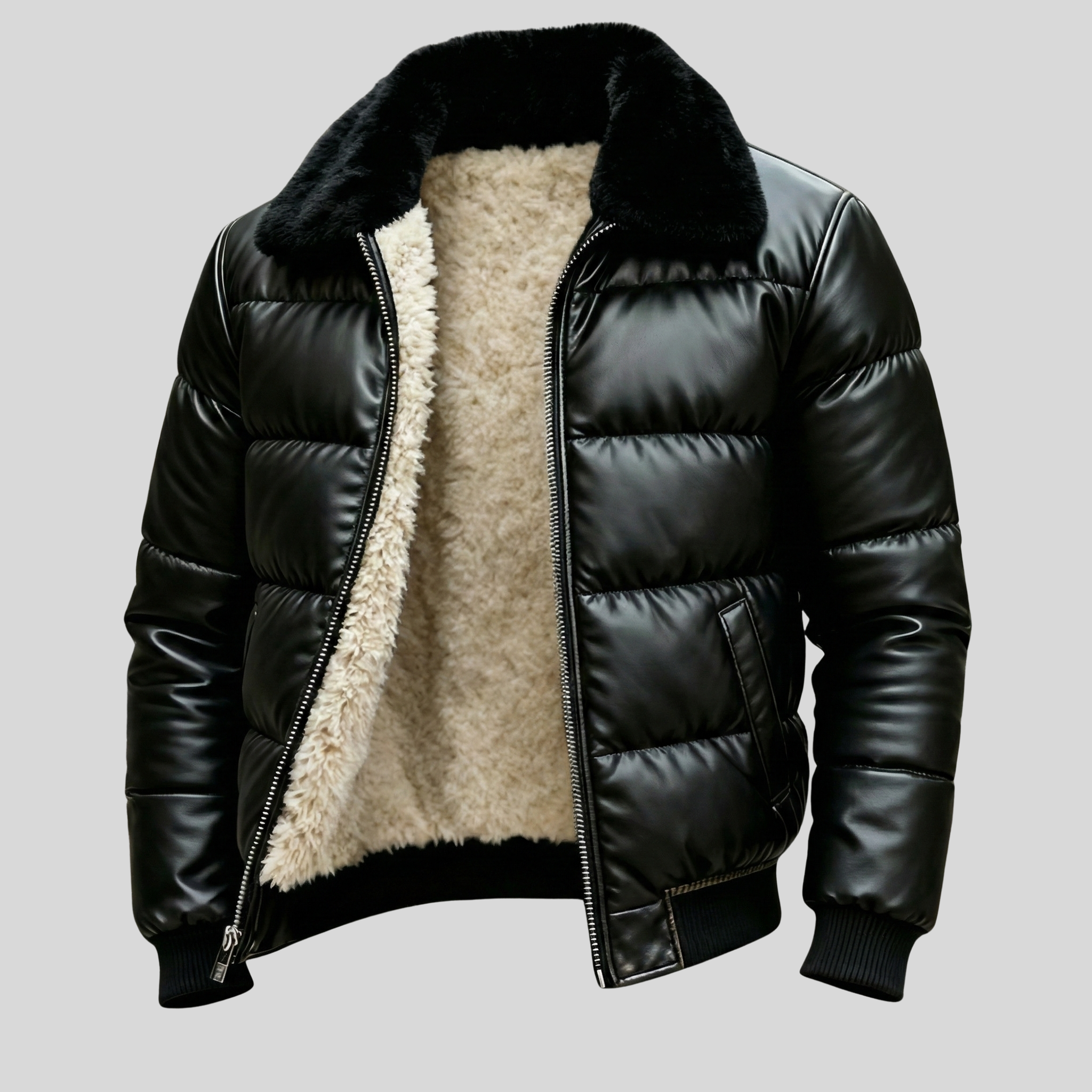 Ciedera Padded Leather Jacket With Sherpa-Lining