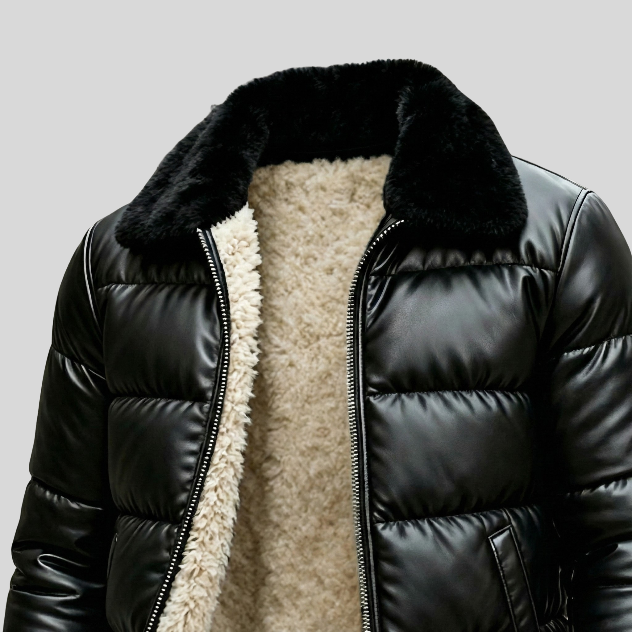 Ciedera Padded Leather Jacket With Sherpa-Lining