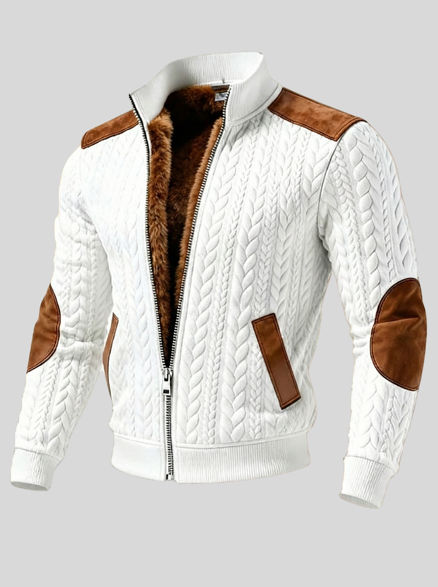 Cable Knit Jacket With Faux Fur Lining