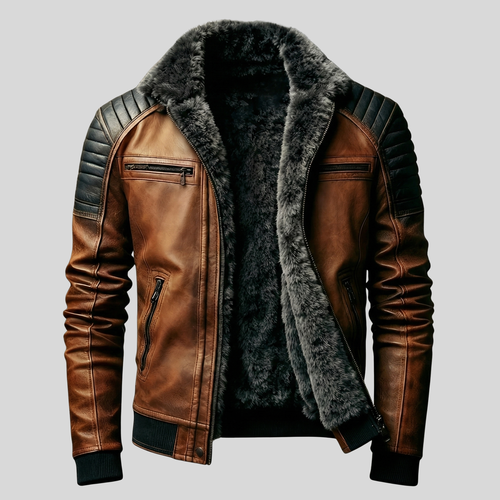 Sherpa-Lined Classic Leather Jacket