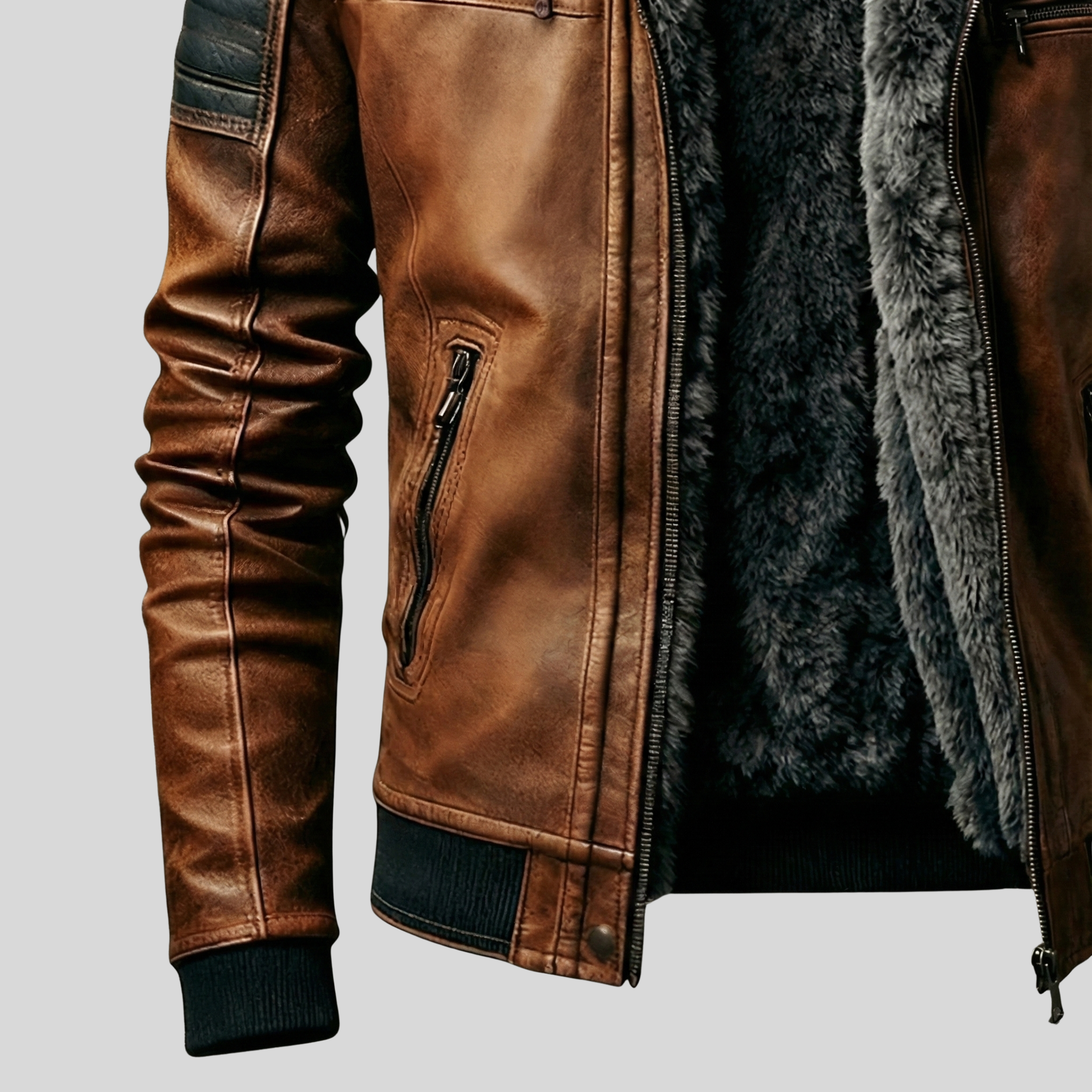 Sherpa-Lined Classic Leather Jacket