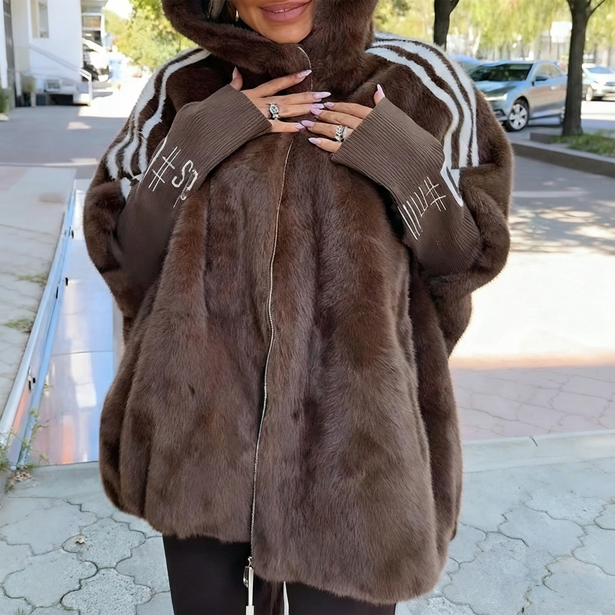 Ciedera Faux Fur Hooded Zip Jacket