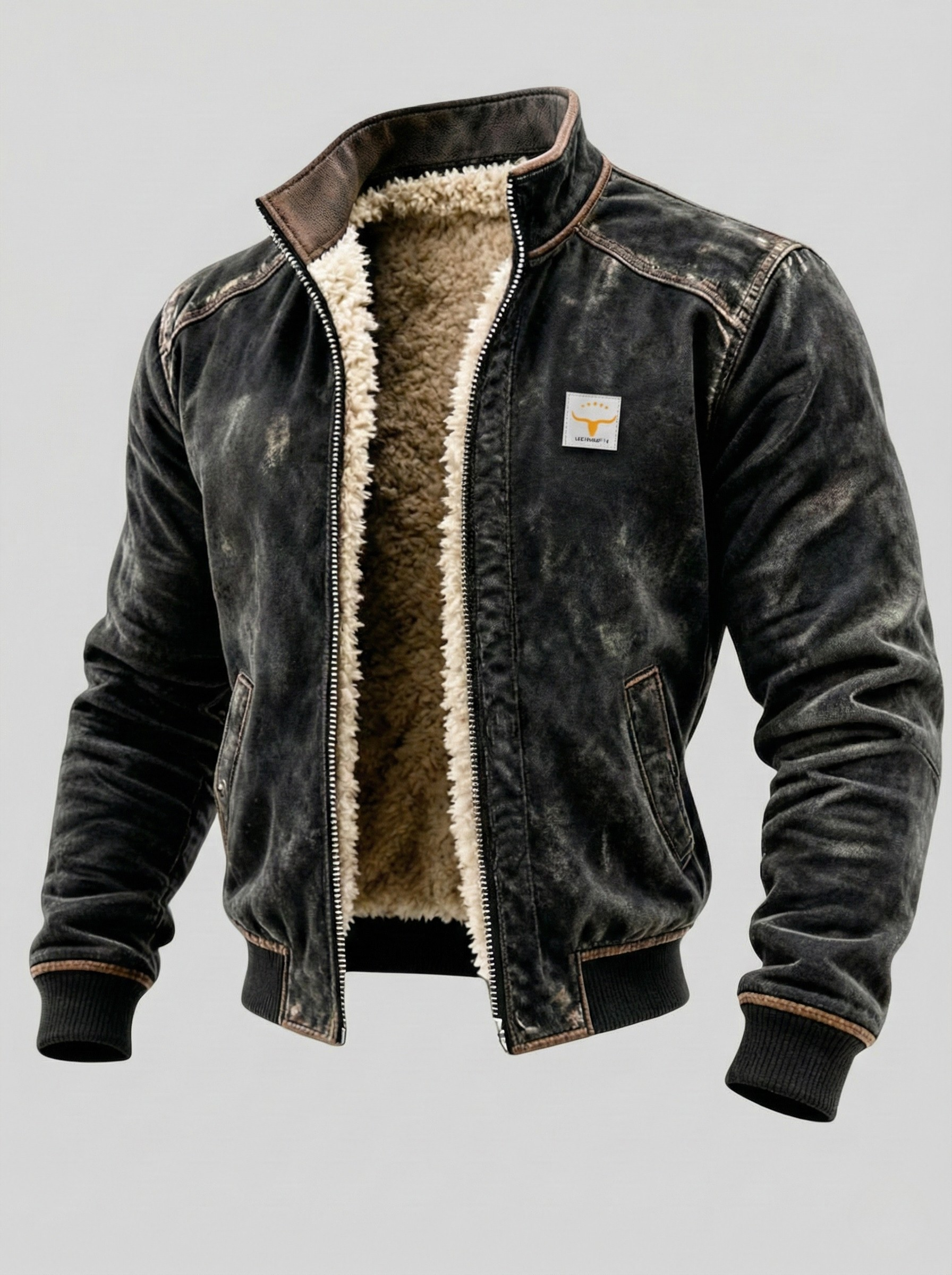 Padded Leather Jacket With Sherpa-Lining
