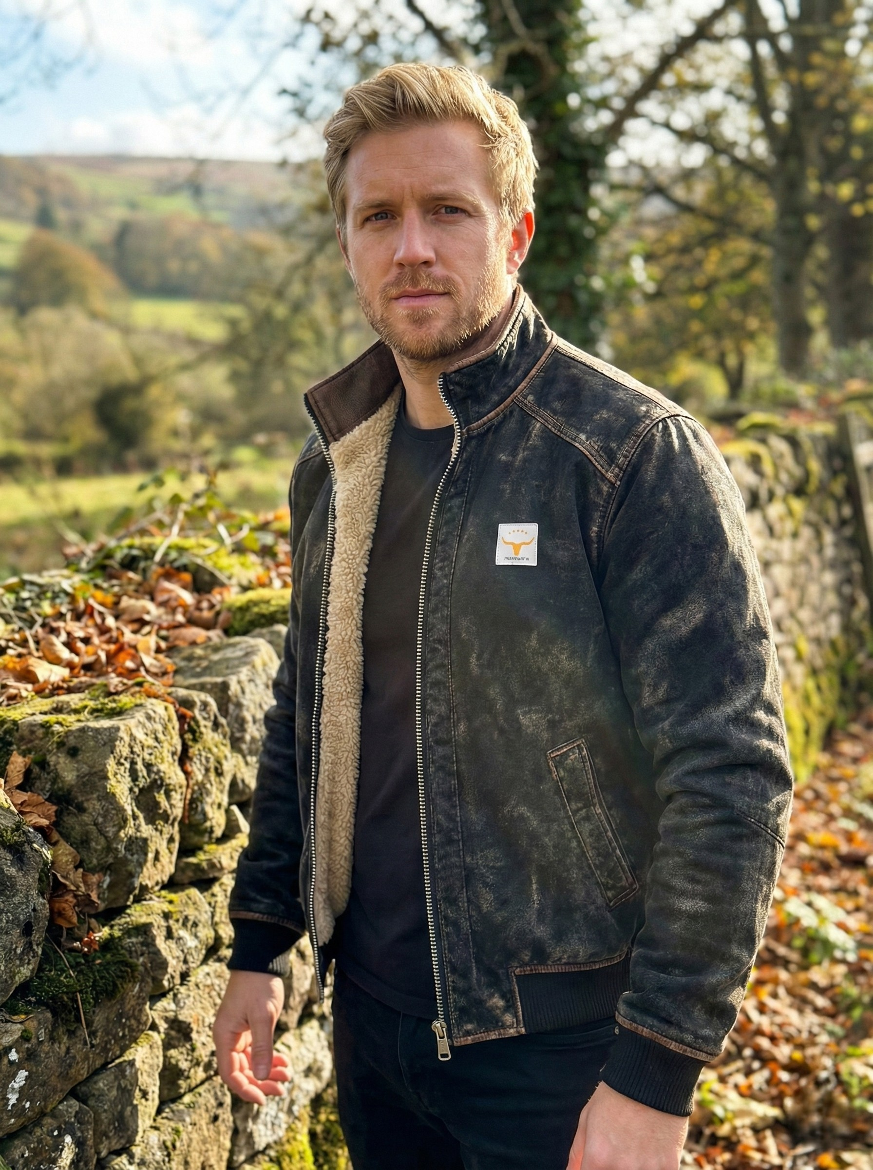 Padded Leather Jacket With Sherpa-Lining