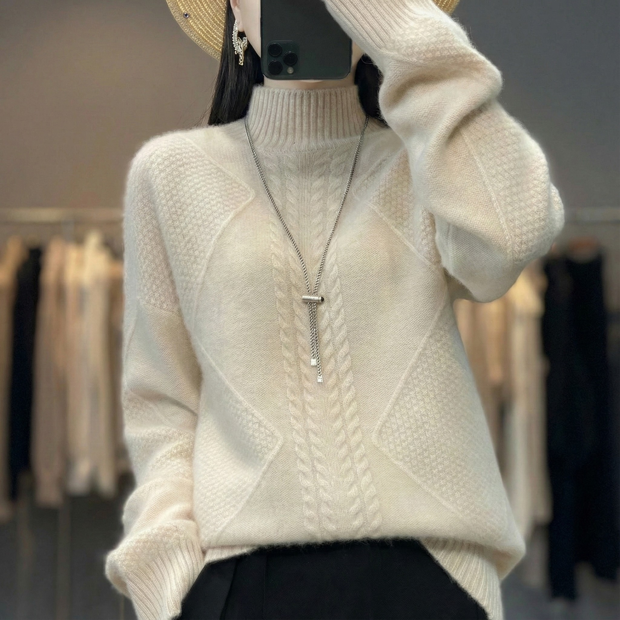 Cozy Cable-Knit High Neck Sweater