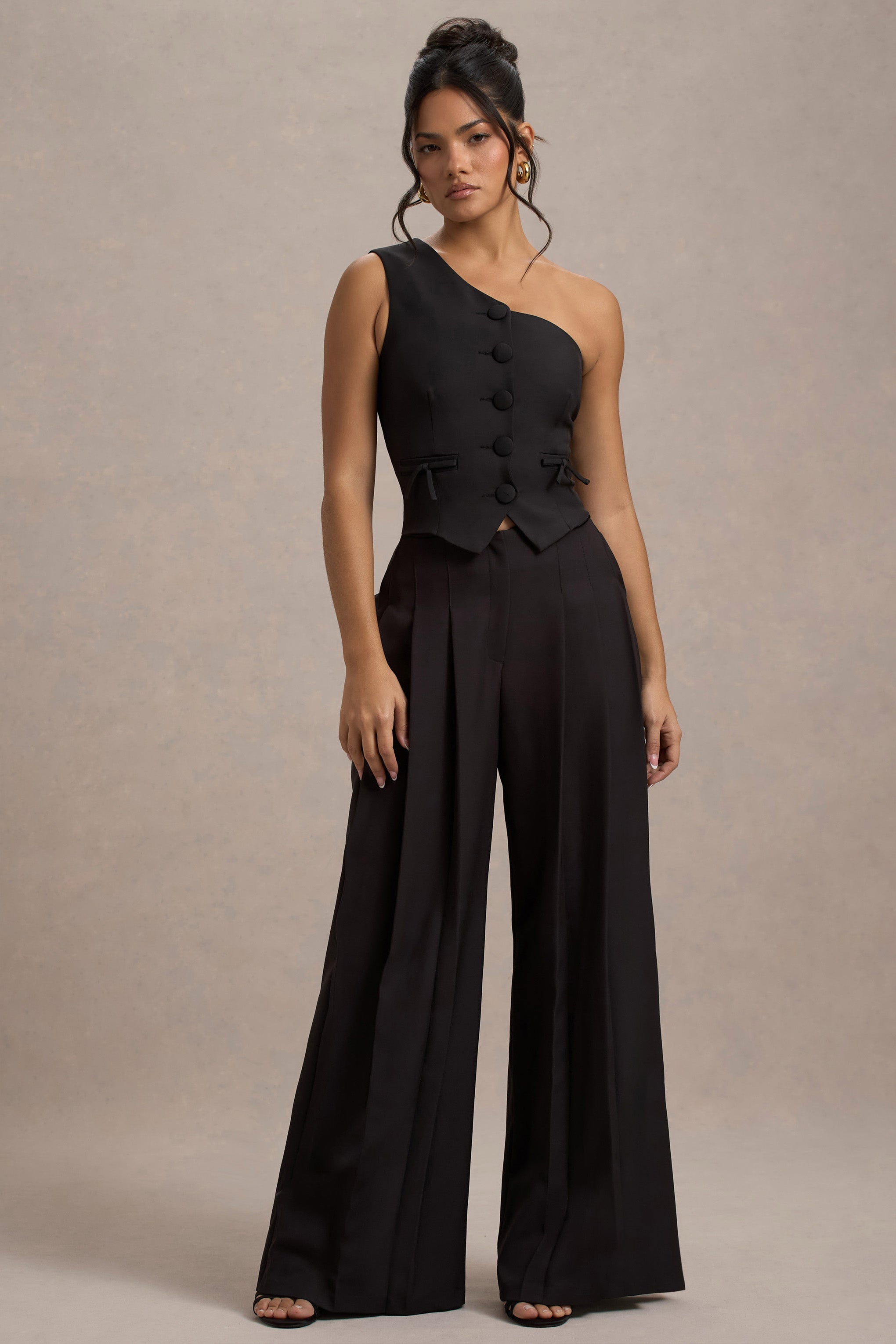 Ciedera Pleated Wide-Leg Trousers Black