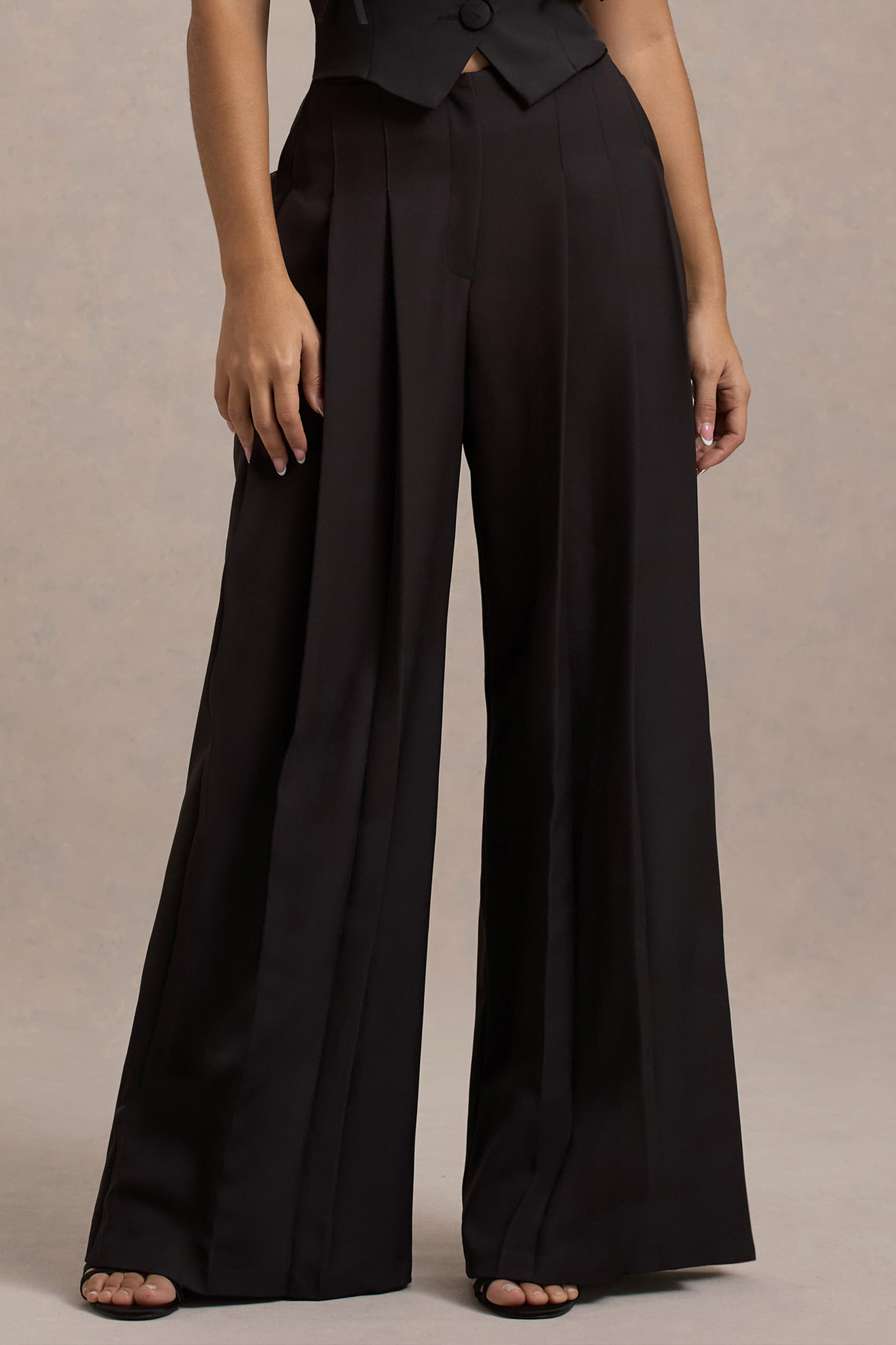 Ciedera Pleated Wide-Leg Trousers Black