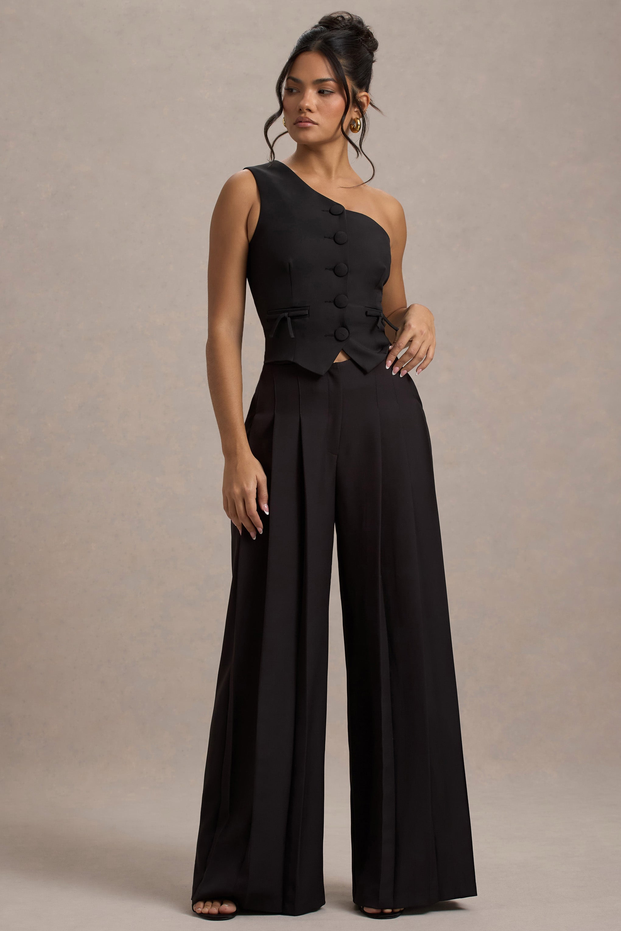 Ciedera Pleated Wide-Leg Trousers Black