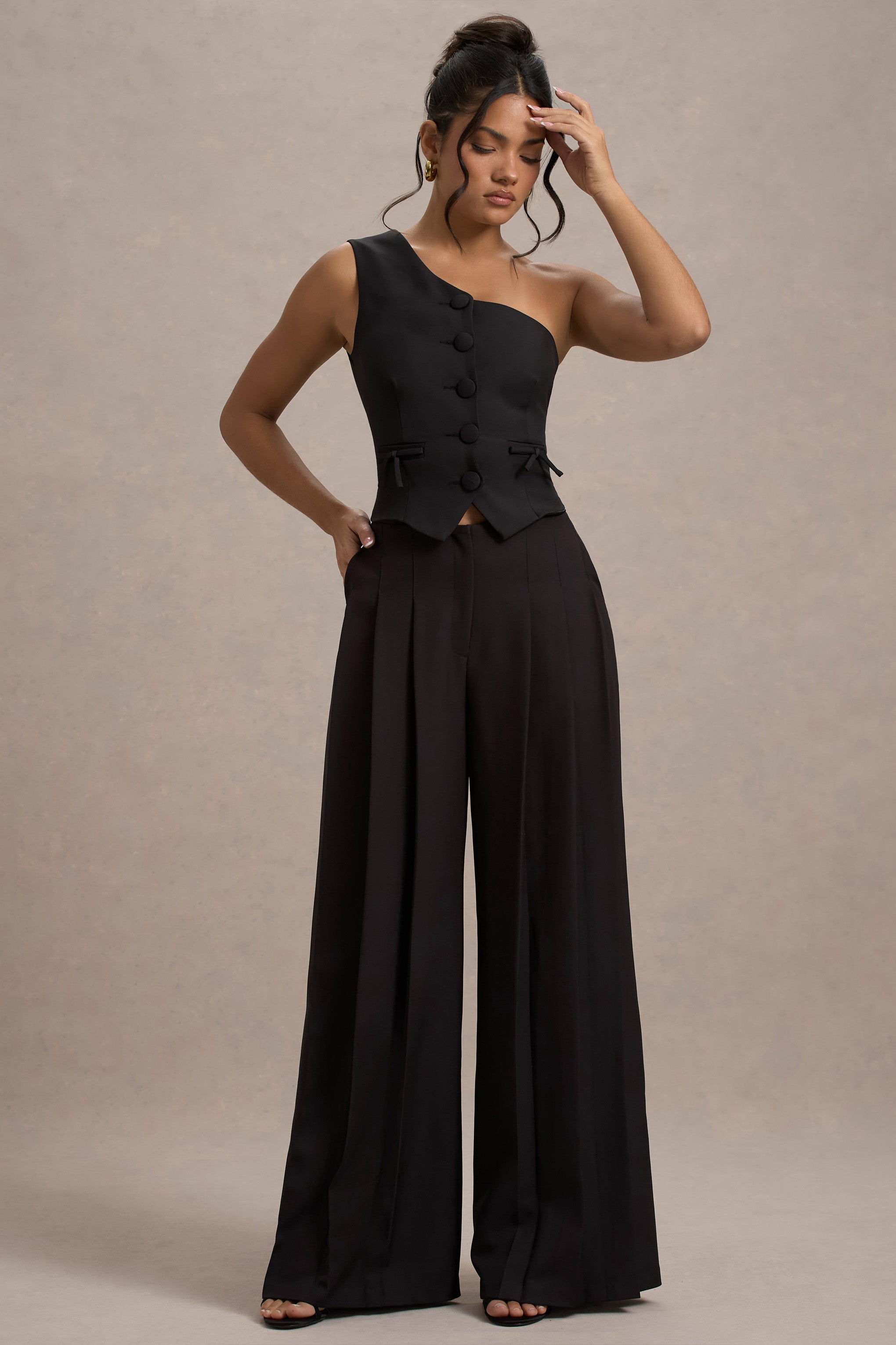 Ciedera Pleated Wide-Leg Trousers Black