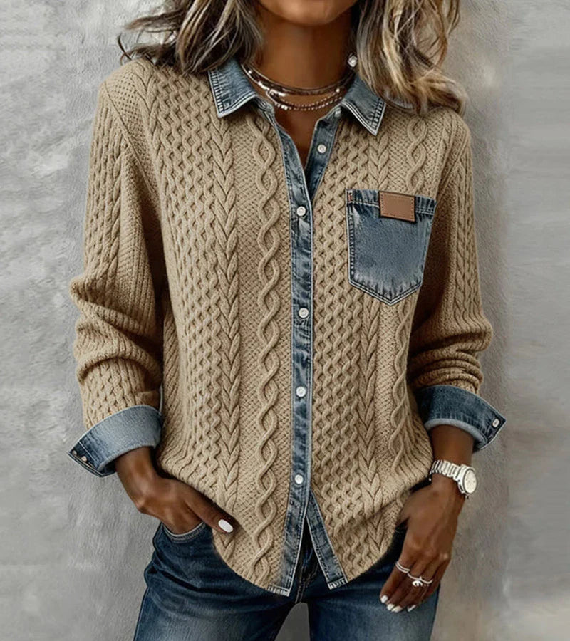 Ciedera Cable Knit Denim Detail Shirt