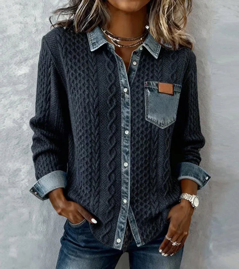 Ciedera Cable Knit Denim Detail Shirt