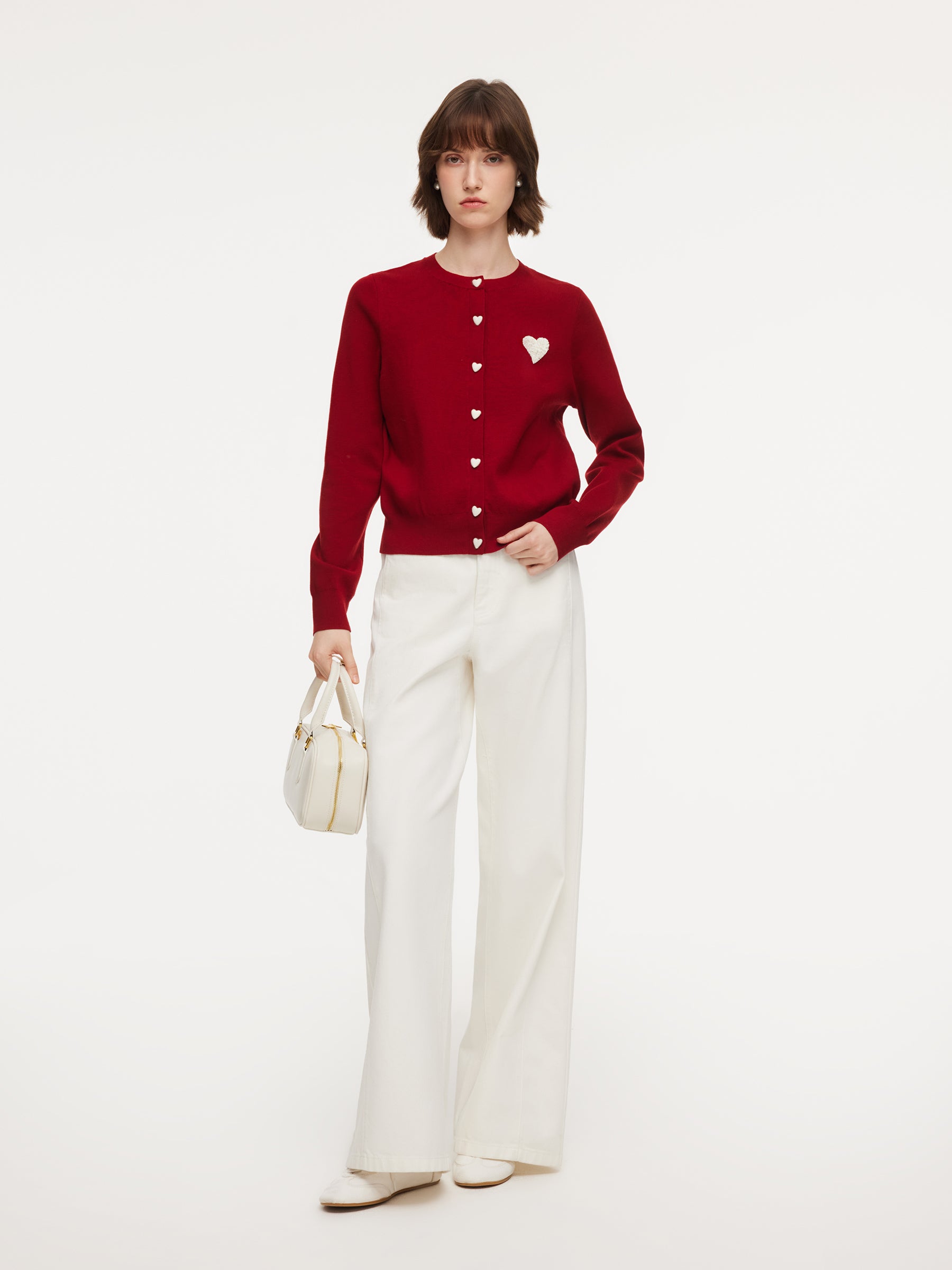 Deema Wool Blend Heart Print Cardigan