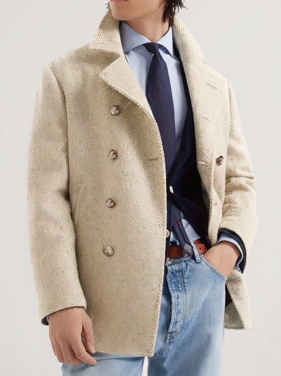 Trenton Herringbone Double-Breasted Wool Coat