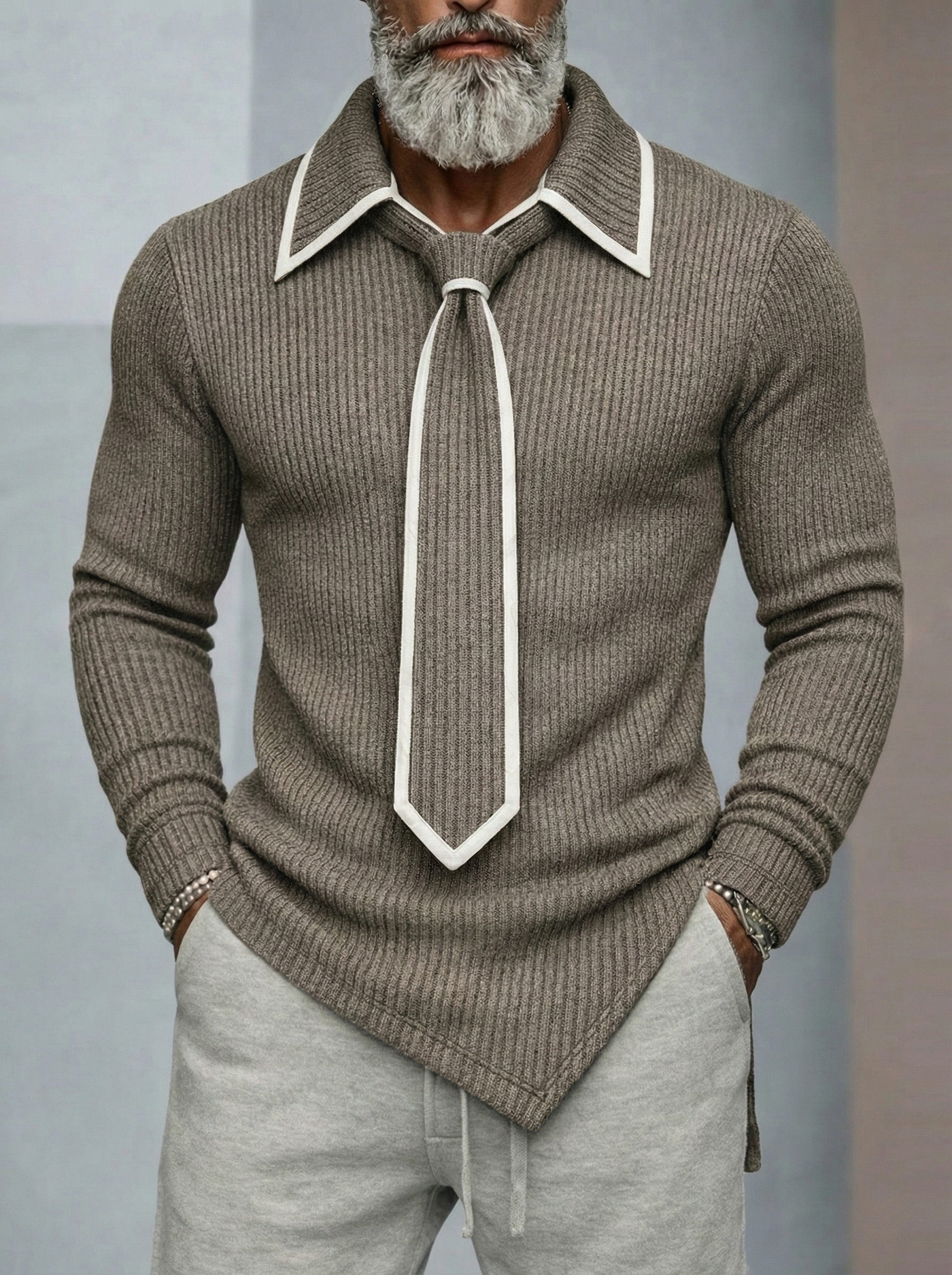 Beaumont Detachable Tie Ribbed Knit Top