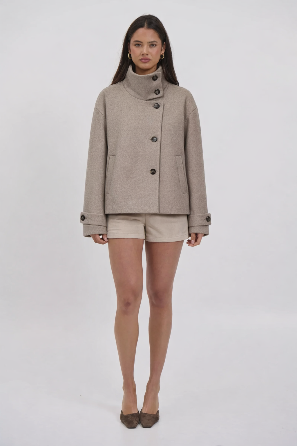 Evire Textured Wool-Blend Short Coat