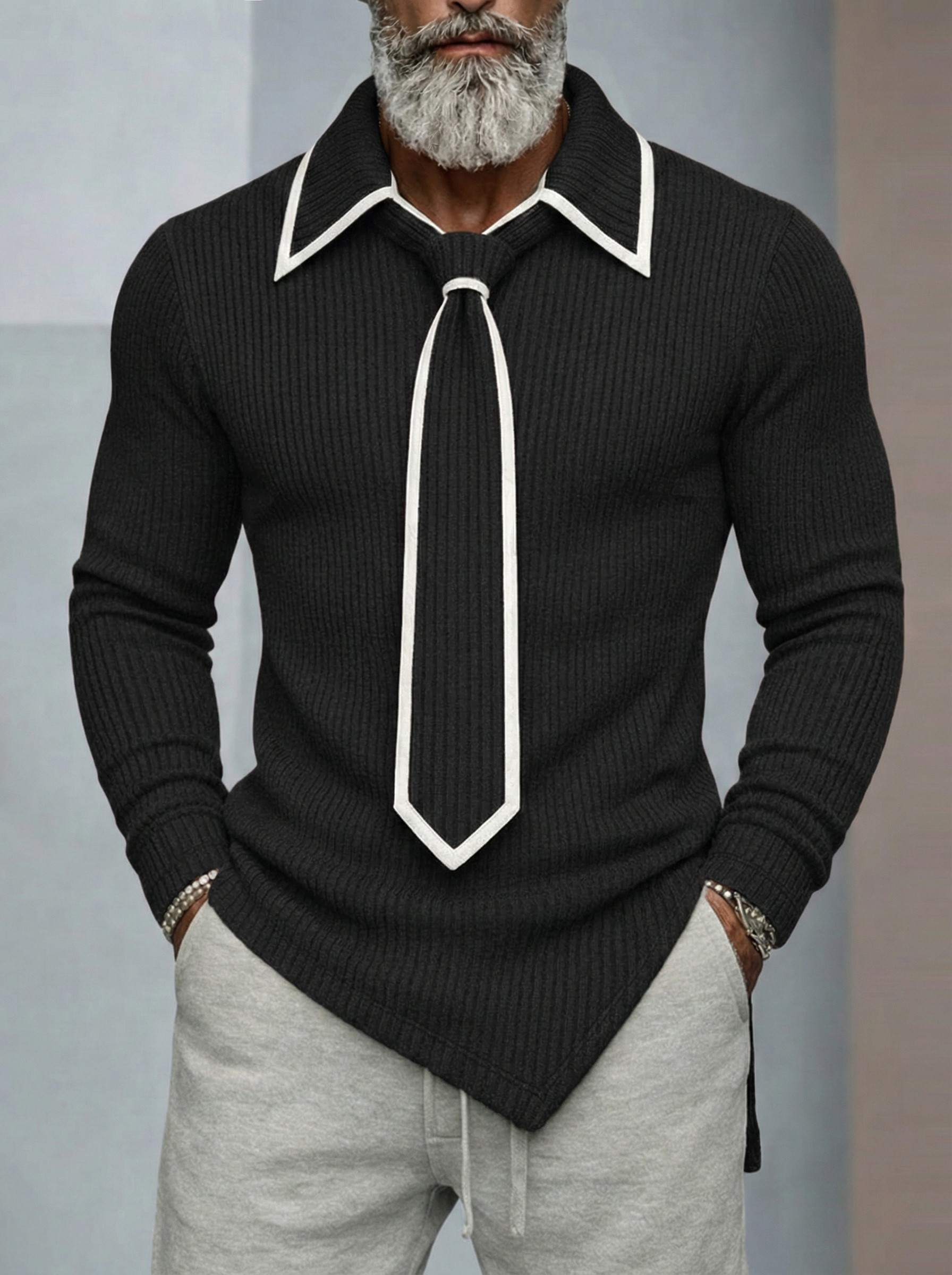 Beaumont Detachable Tie Ribbed Knit Top