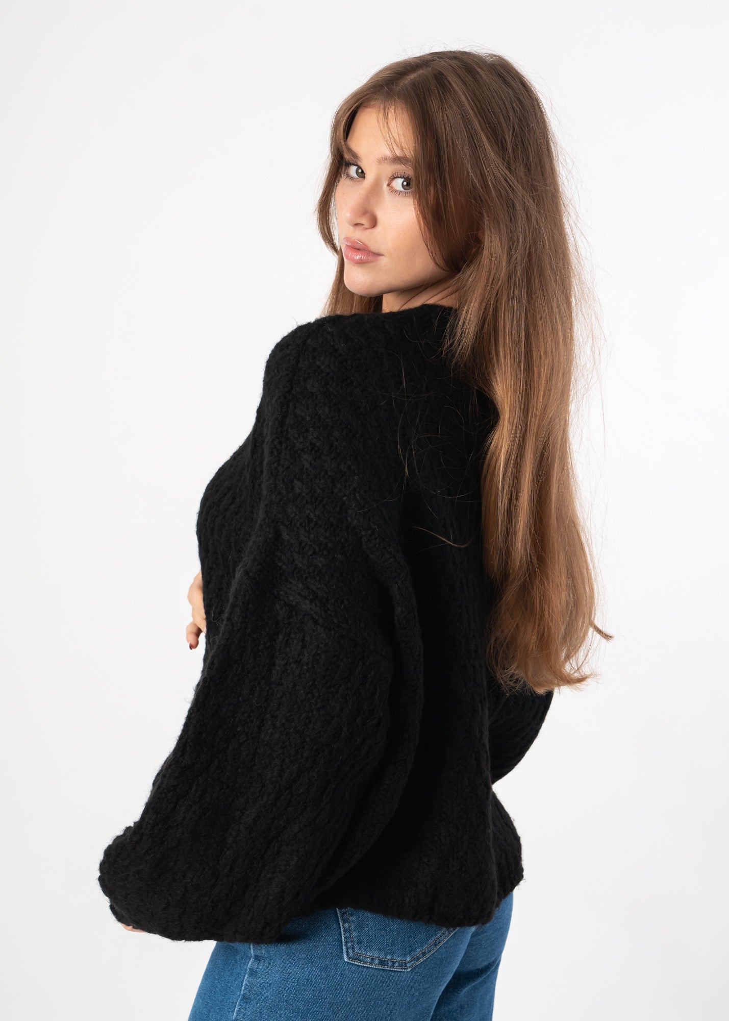 Open-Front Braided Cardigan Black