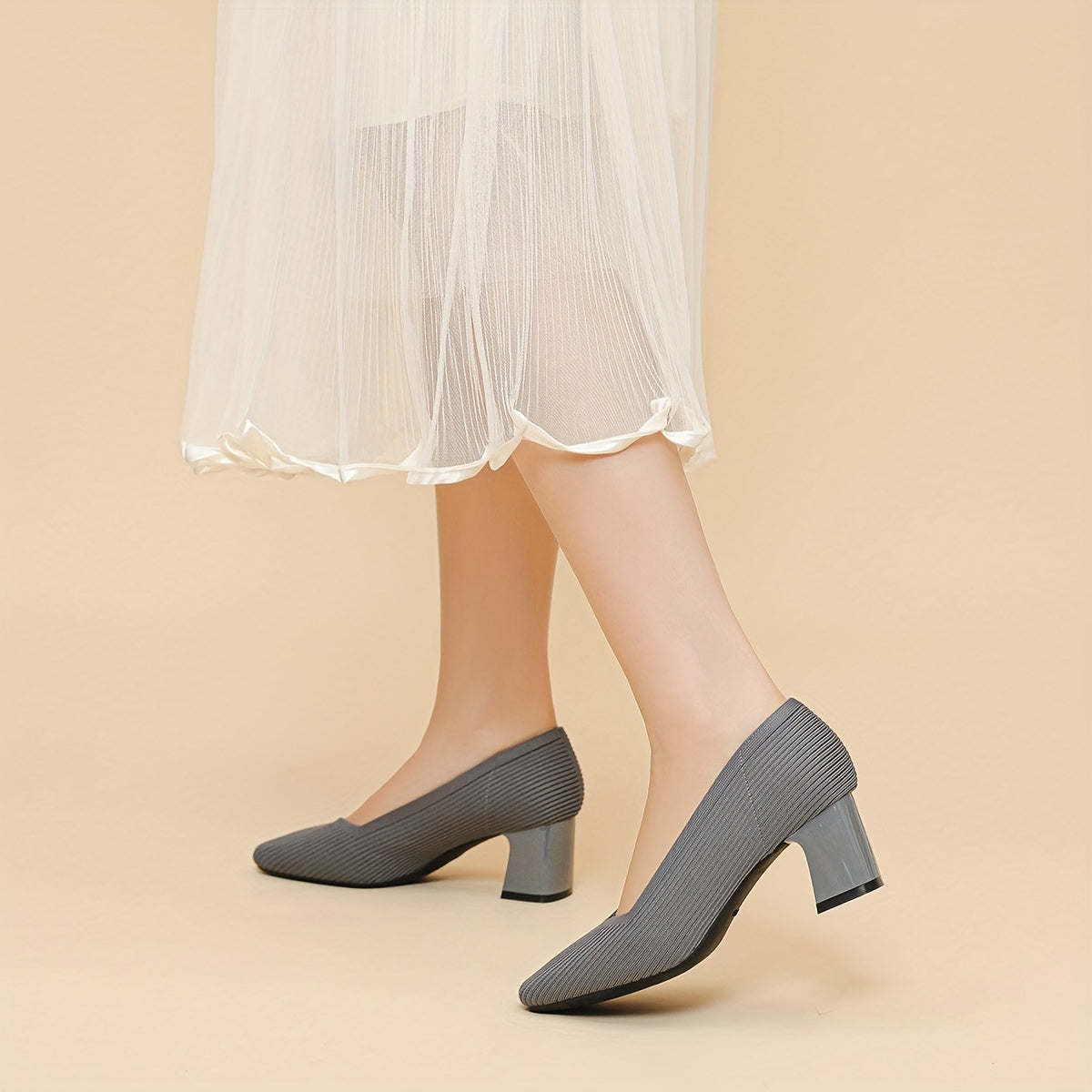 Ciedera Ribbed Texture Block Heels