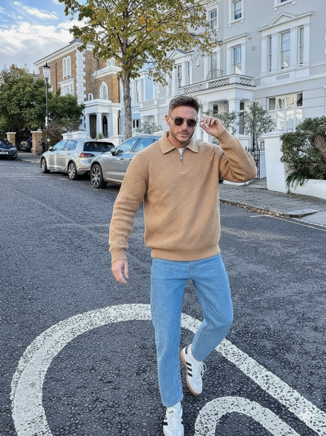 Geometric Knit Half-Zip Sweater