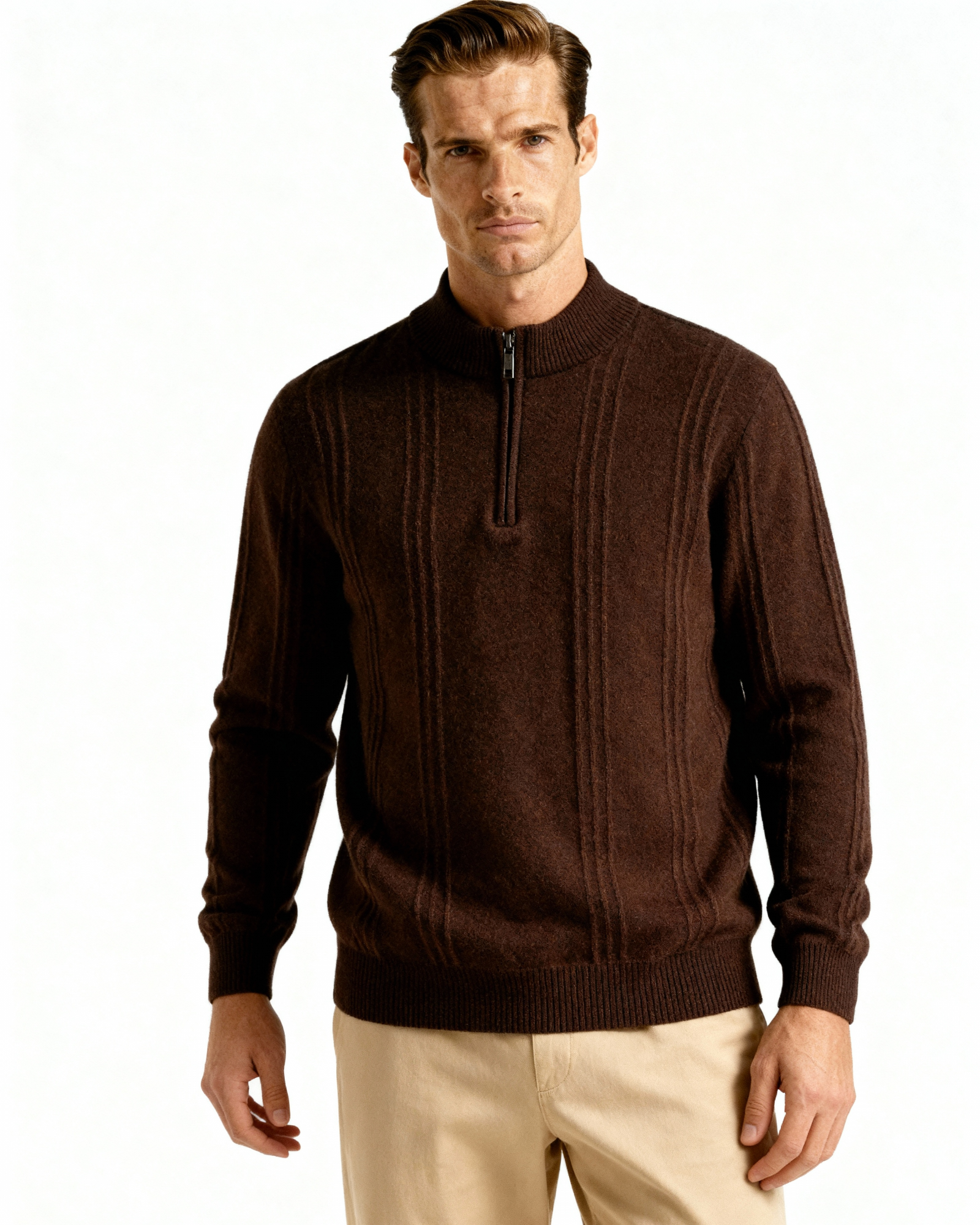 Ciedera Cashmere Ribbed Half Zip Sweater