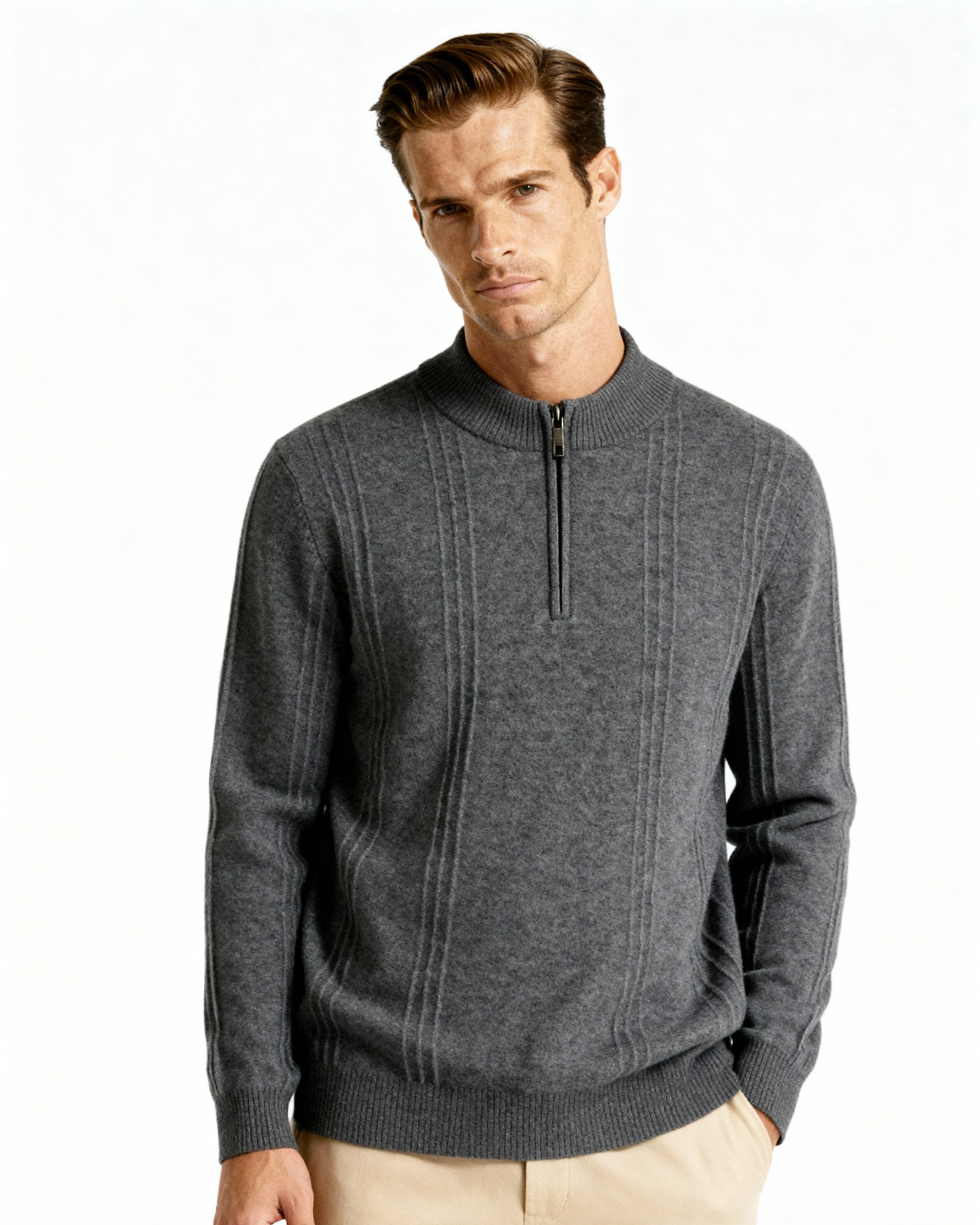 Ciedera Cashmere Ribbed Half Zip Sweater